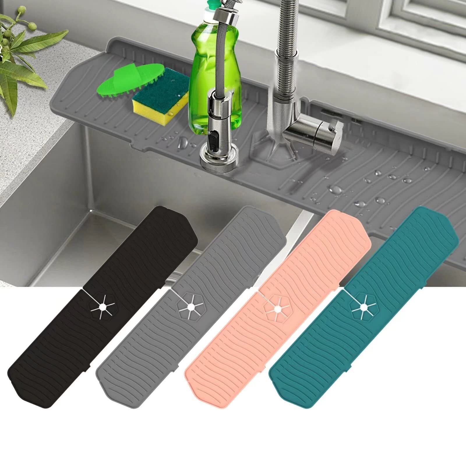 Silicone Splash Guard for Kitchen Sink - Faucet Absorbent Mat - Countertop Protection for Dish Drying & Bathroom Use