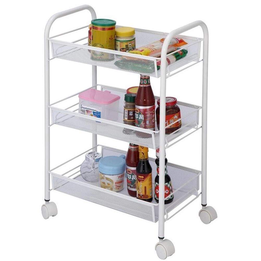 3-Tier Rolling Metal Cart with Smooth Edges & Wheels - Black Mesh Shelf for Kitchen, Salon & Barber Storage - Organize Supplies, Tools & Essentials - Perfect for Home, Office & Commercial Use