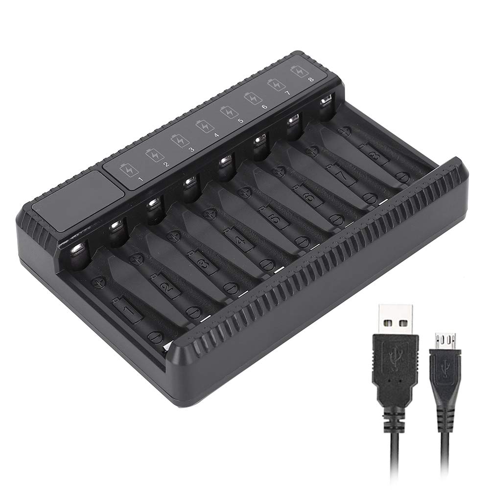 SEIVI 8-Slot Smart USB Battery Charger for NiMH & NiCd AA AAA Rechargeable Batteries - Portable Travel & Household Charging with LCD Display - Perfect for Cameras, Toys, Remote Controls & Electronics