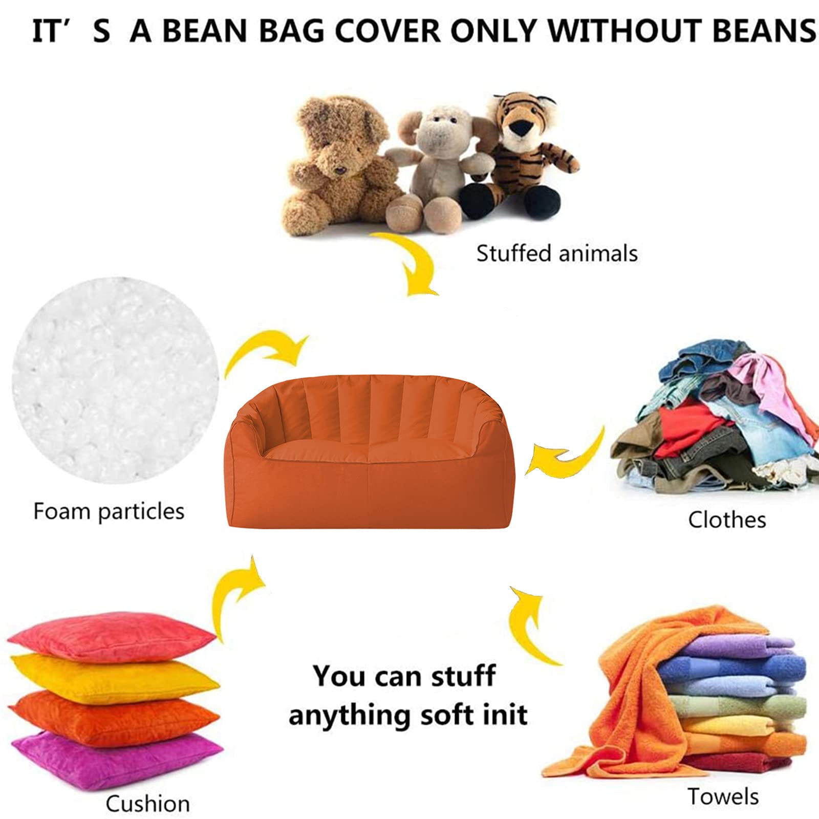 Comfortable High Back Bean Bag Chair with Footstool - No Filling Lazy Lounger for Teens, Adults & Pets | Perfect for Dorm, Living Room, Bedroom & Home Decor | Orange Modern Accent Chair for Relaxing, Reading & Gaming