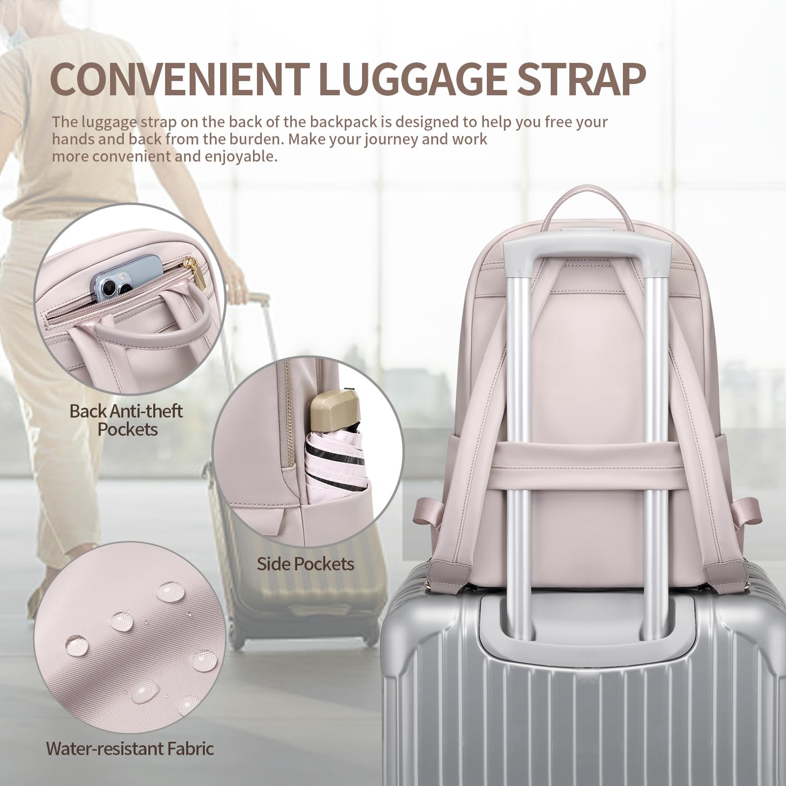 Stylish Slim Laptop Backpack for Women - Lightweight Computer Bag Fits 14 Inch Notebook - Perfect for Work, Travel & College (Pinkish Gray) | Ideal for Business Professionals, Students & Commuters