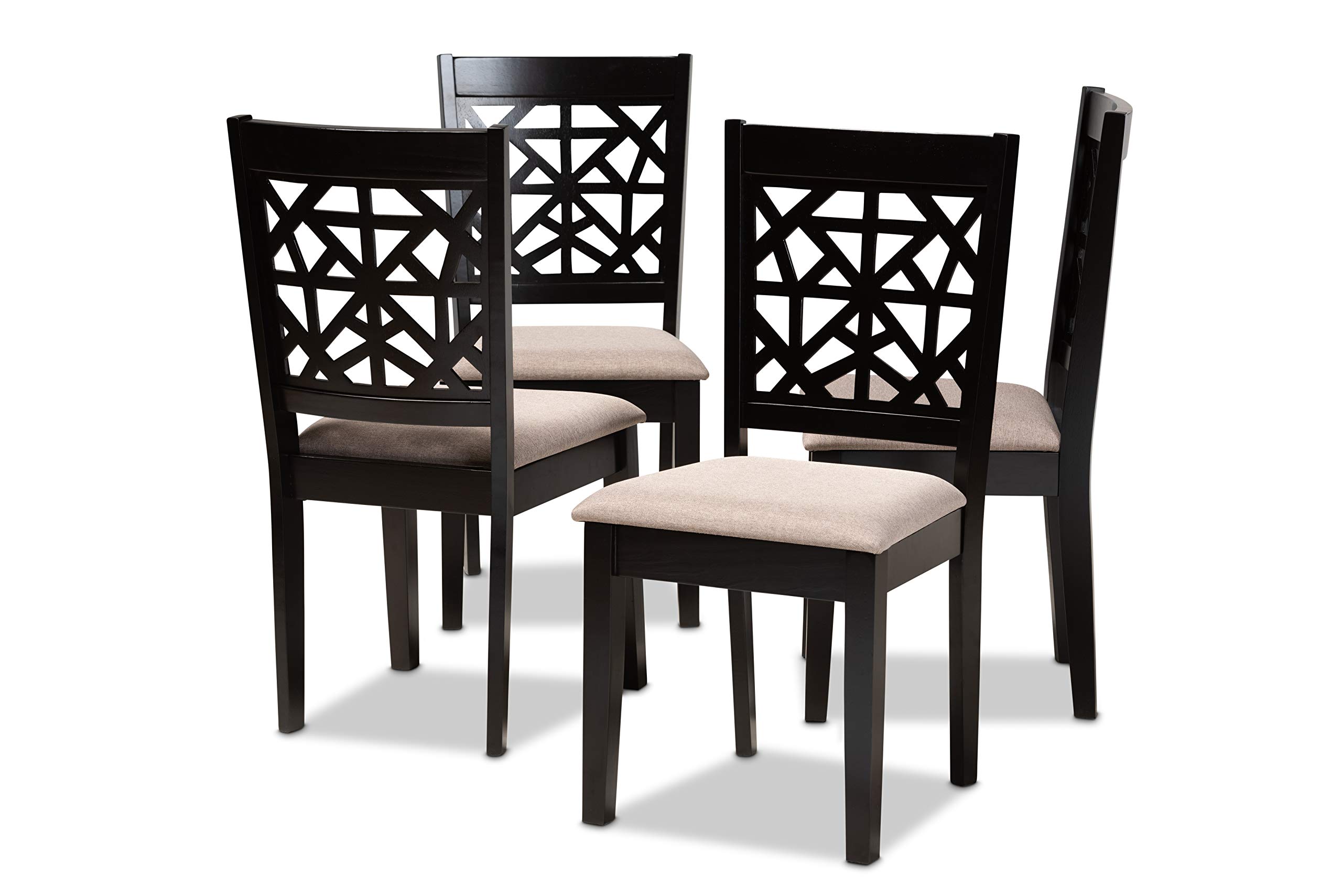 Baxton Studio Jackson 4-Piece Dining Chair Set - Upholstered Sand Fabric Seats with Espresso Brown Wood Finish - Perfect for Kitchen, Dining Room & Breakfast Nook