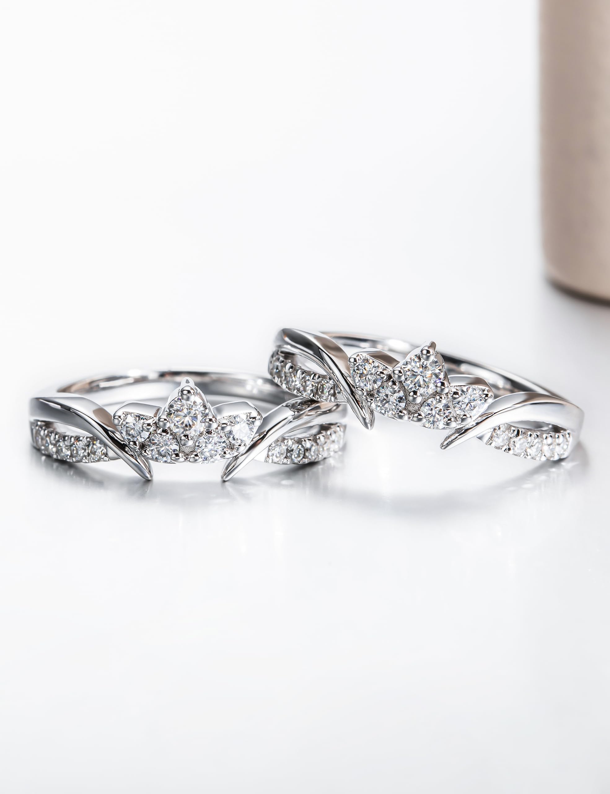 Moissanite Ring Enhancer Set - 2 Pack Platinum Plated Silver Wrap Guard for Engagement & Anniversary Rings, Curved Eternity Wedding Band for Women | Perfect for Stacking Rings, Bridal Jewelry & Special Occasions