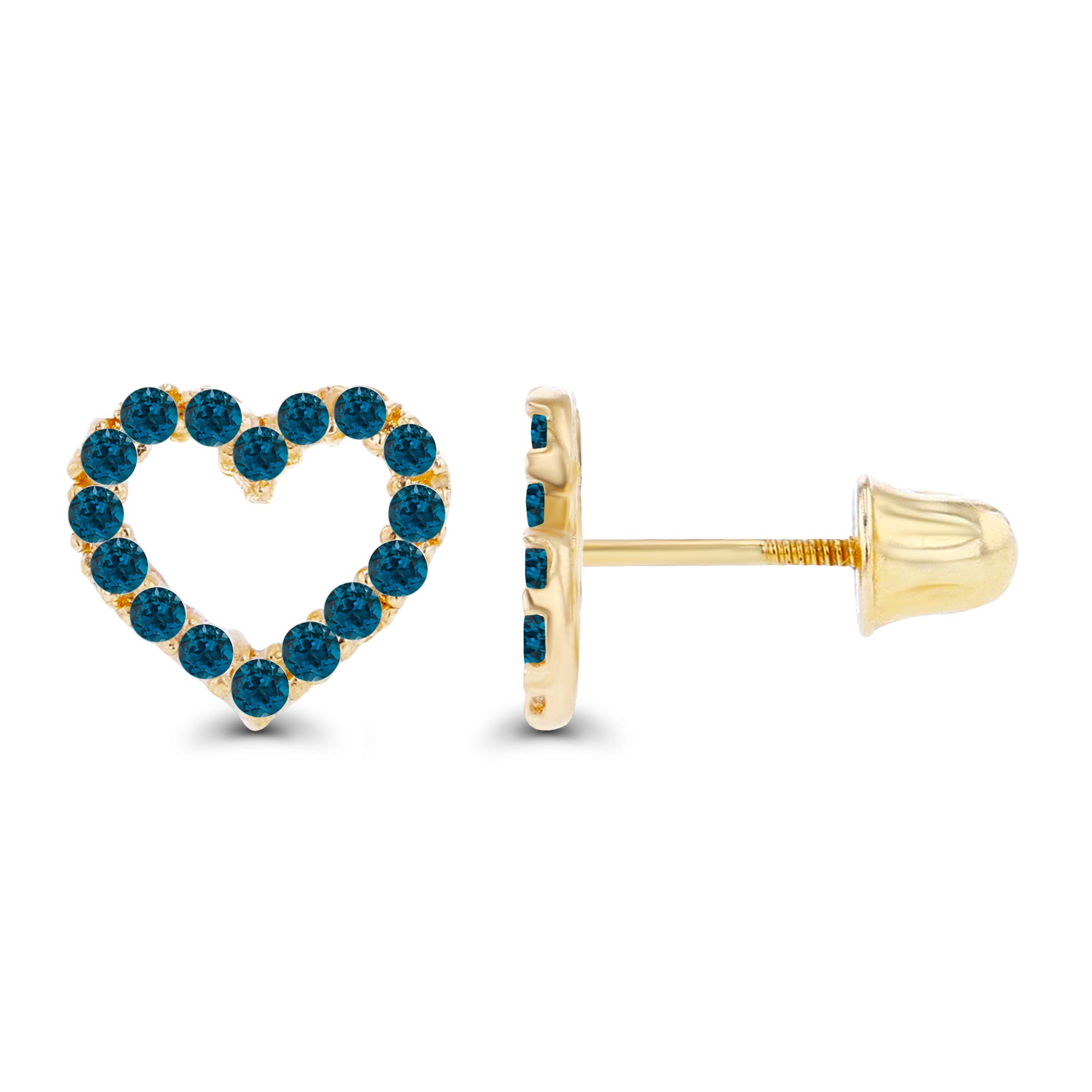 14K Solid Gold 7mm Open Heart Birthstone Stud Earrings for Women | Screw Back Closure | Natural Round Birthstone | Perfect for Valentine's Day, Anniversary & Birthday Gifts