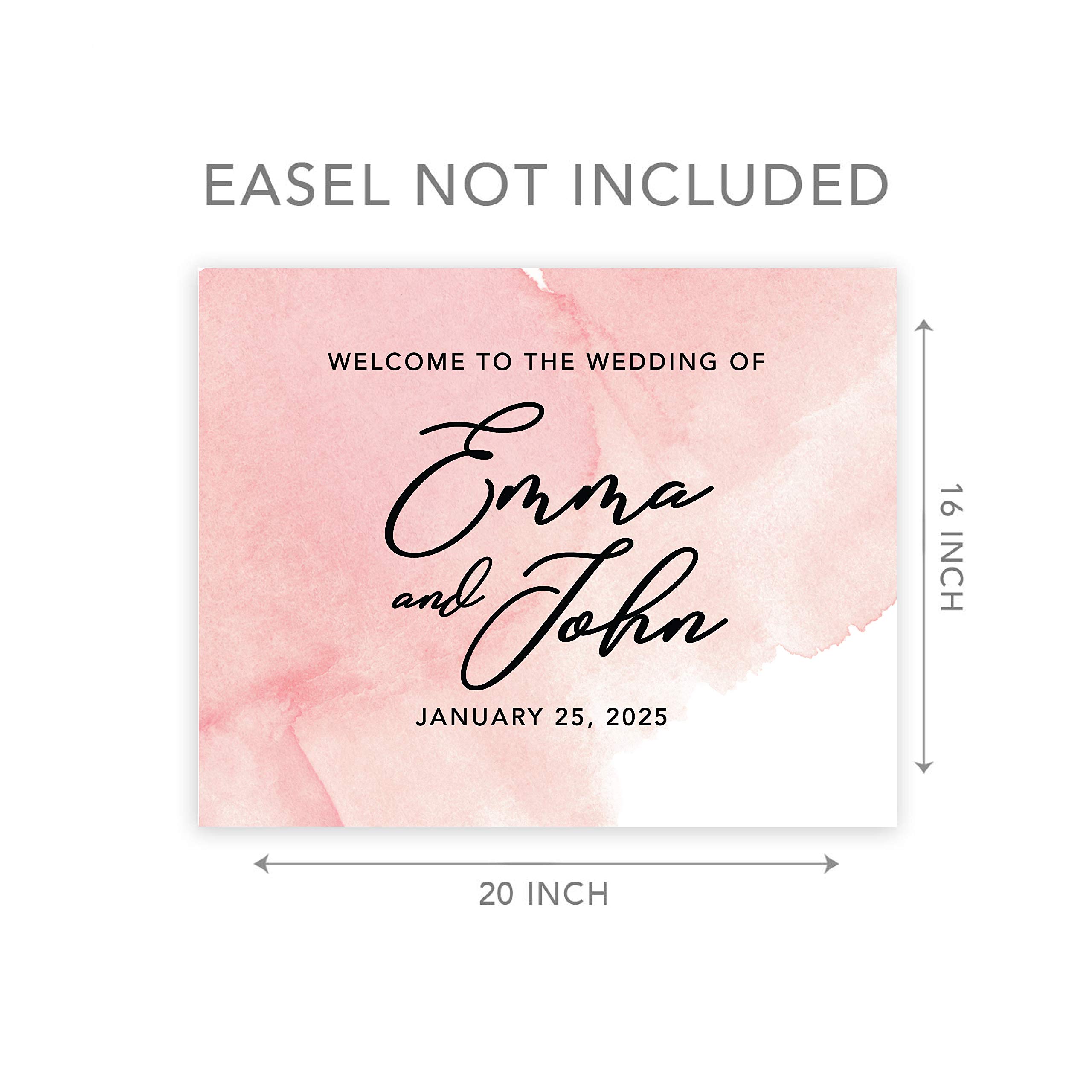 Custom Large 16x20 Inches Pink Watercolor Wedding Guest Book Alternative - Personalized Welcome Sign for Wedding Reception, Bridal Shower & Anniversary Celebrations
