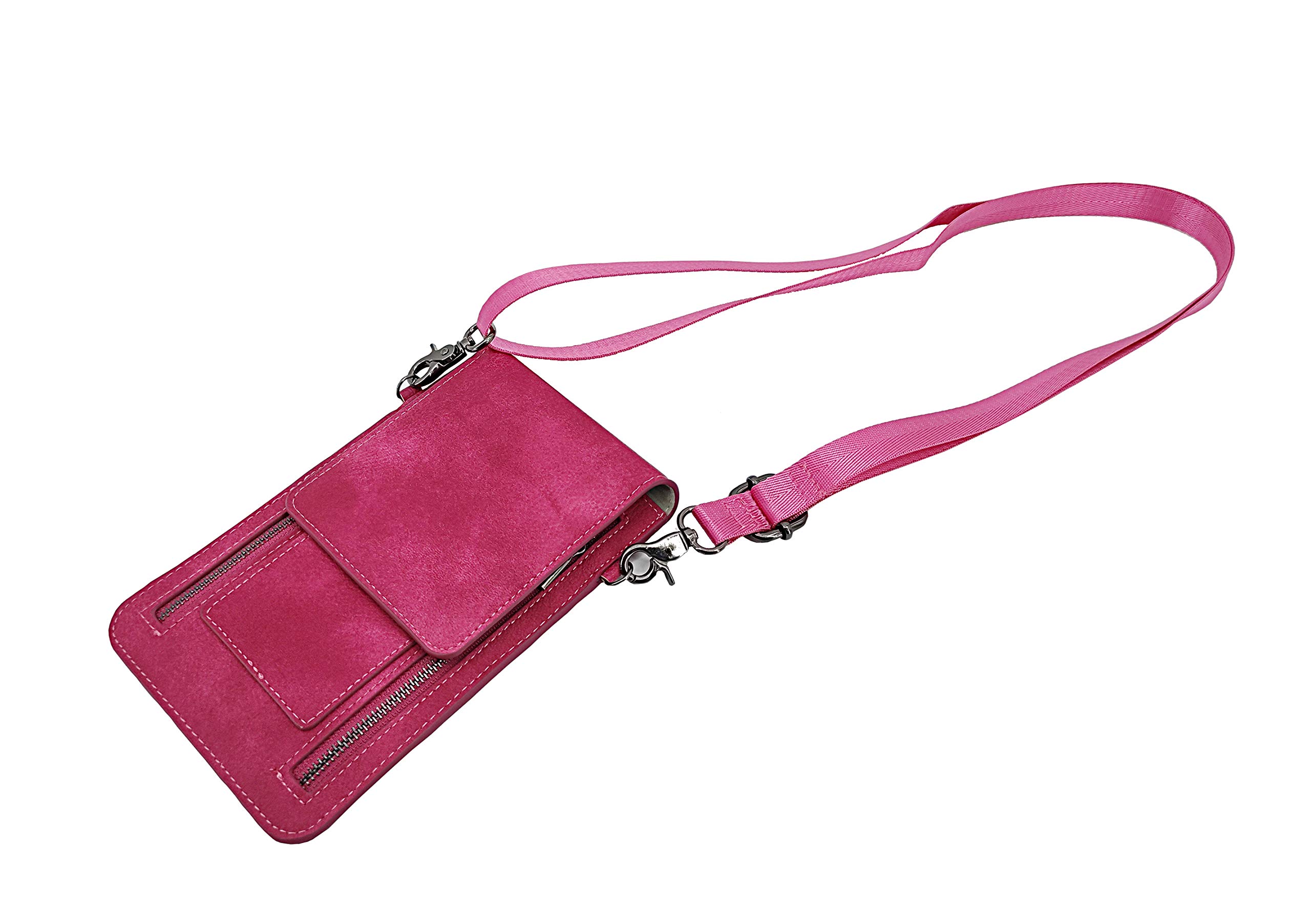 Stylish Synthetic Suede Leather Cell Phone Shoulder Bag for Women - Adjustable Strap, Rose Red Color (15355-ROSE RED-2D) - Perfect for Daily Use, Shopping & Travel