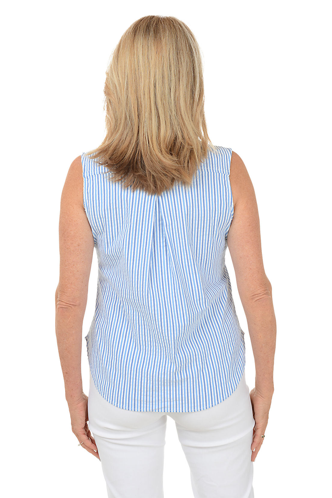 Breathable Striped Seersucker Sleeveless Shirt for Women - Summer Casual Wear, Beach Cover-Up & Outdoor Activities
