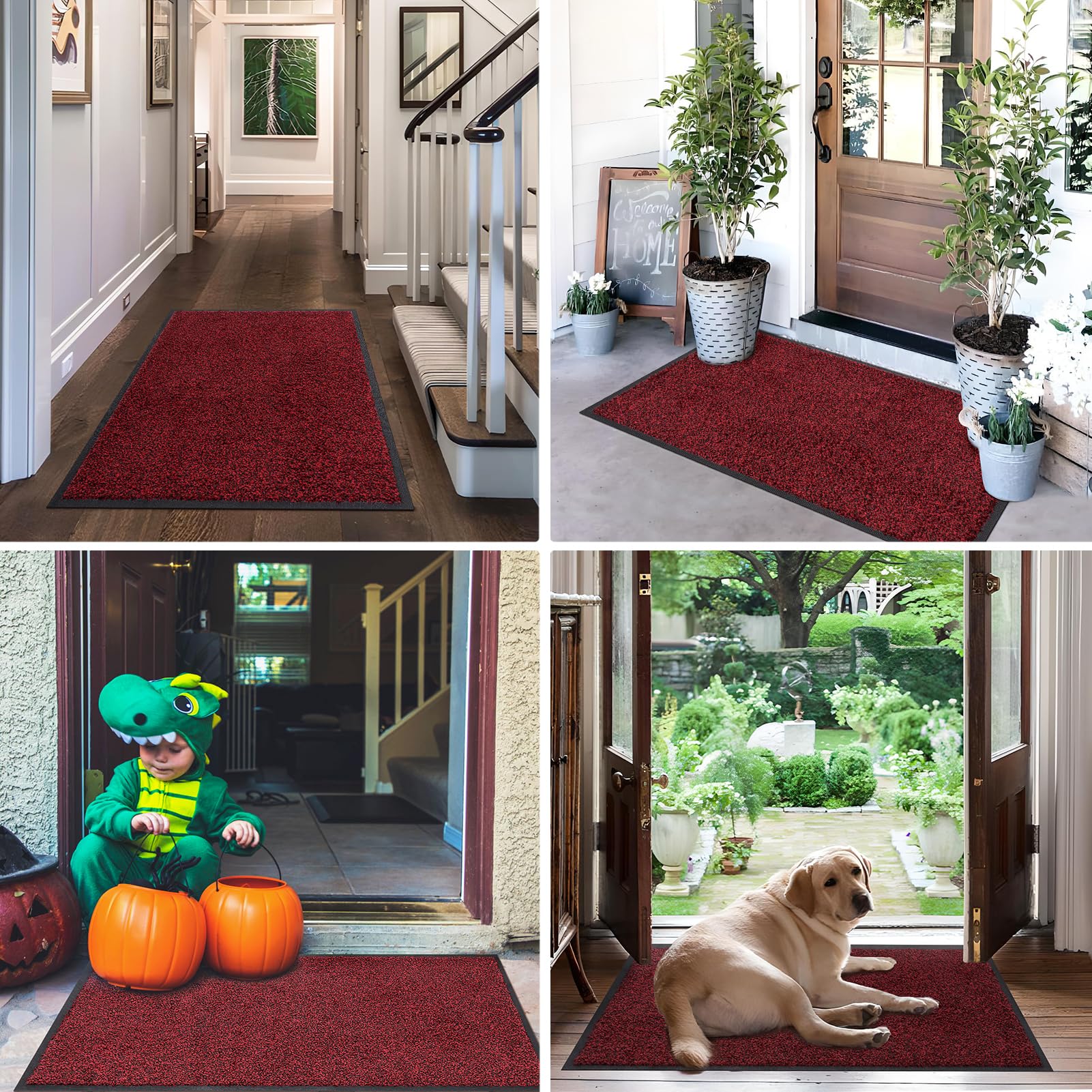 Premium Mibao Dirt Trapper Door Mat 24x36 Inches - Washable Non-Slip Entrance Rug for Indoor/Outdoor Use | Heavy Duty Shoe Scraper & Super Absorbent Front Door Carpet in Red/Black | Perfect for Mudrooms, Entryways, Patios & High Traffic Areas