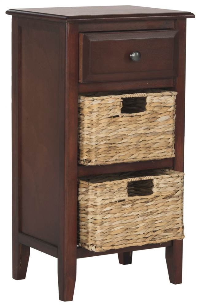 Safavieh Everly Cherry Wood Nightstand with 1 Drawer & 2 Removable Baskets - Bedside Table for Bedroom, Living Room, or Office Storage