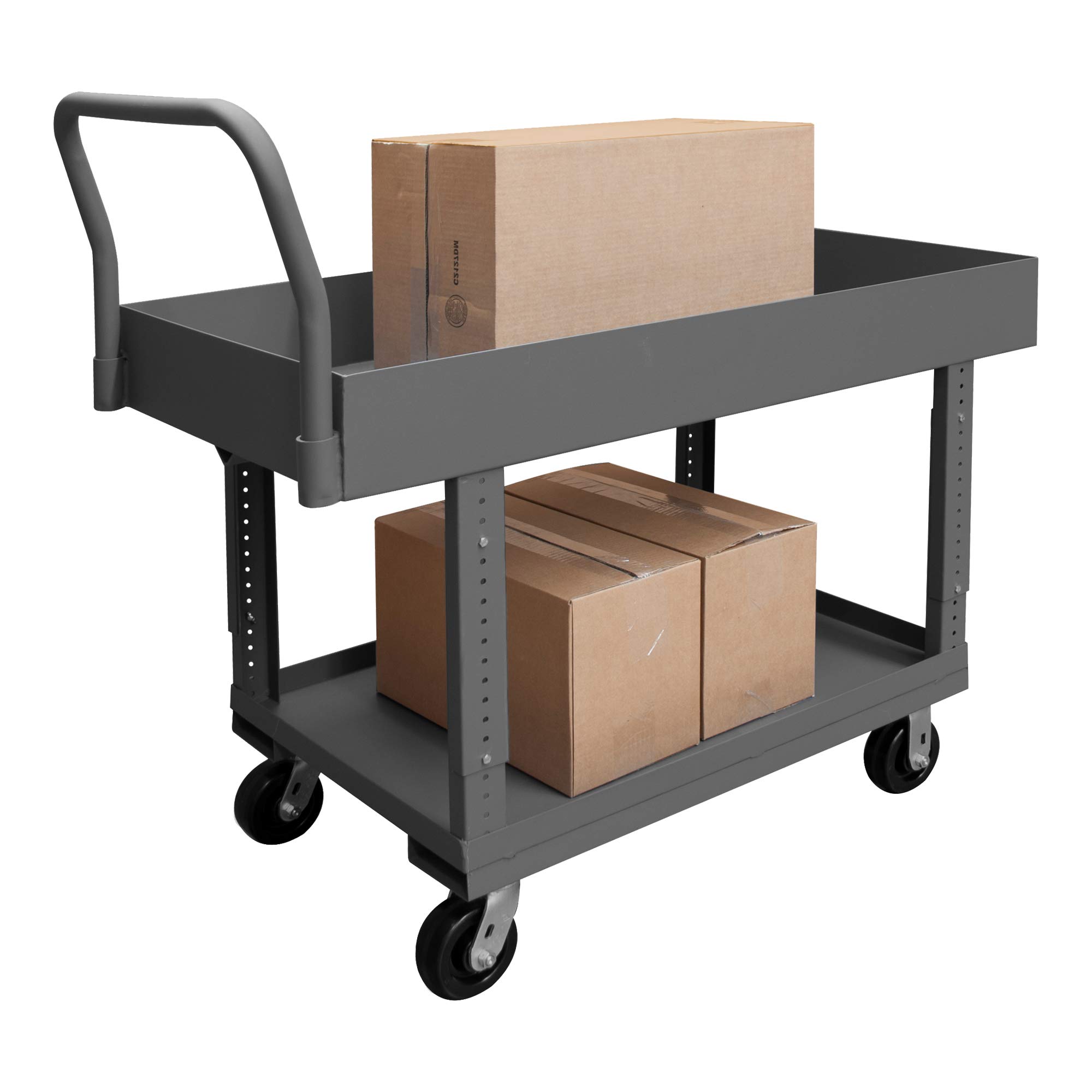 Durham WHPT6A24485PH95 Adjustable 2 Deck Platform Truck - Heavy Duty Industrial Cart for Warehouse, Factory & Workshop Use
