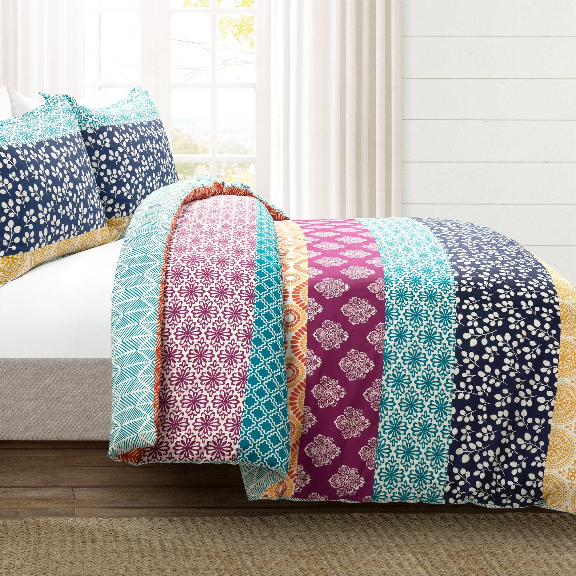 Bohemian Stripe Cotton Reversible Duvet Cover Set - King Size, 3-Piece Bedding Set with Pillowcases - Soft & Breathable for All Seasons - Perfect for Boho Chic, Farmhouse & Modern Bedroom Decor