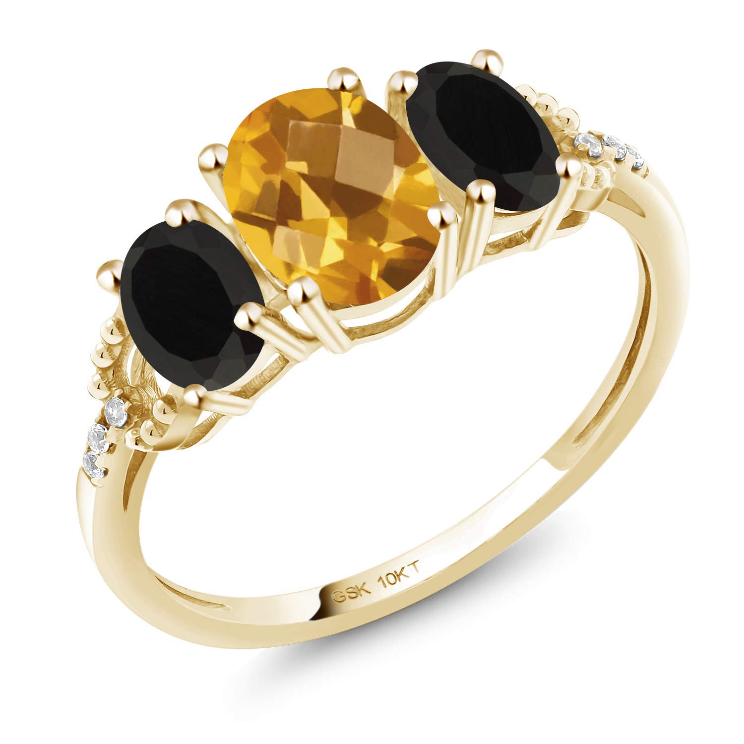 10K Gold 3-Stone Diamond Ring with Citrine & Onyx for Engagement