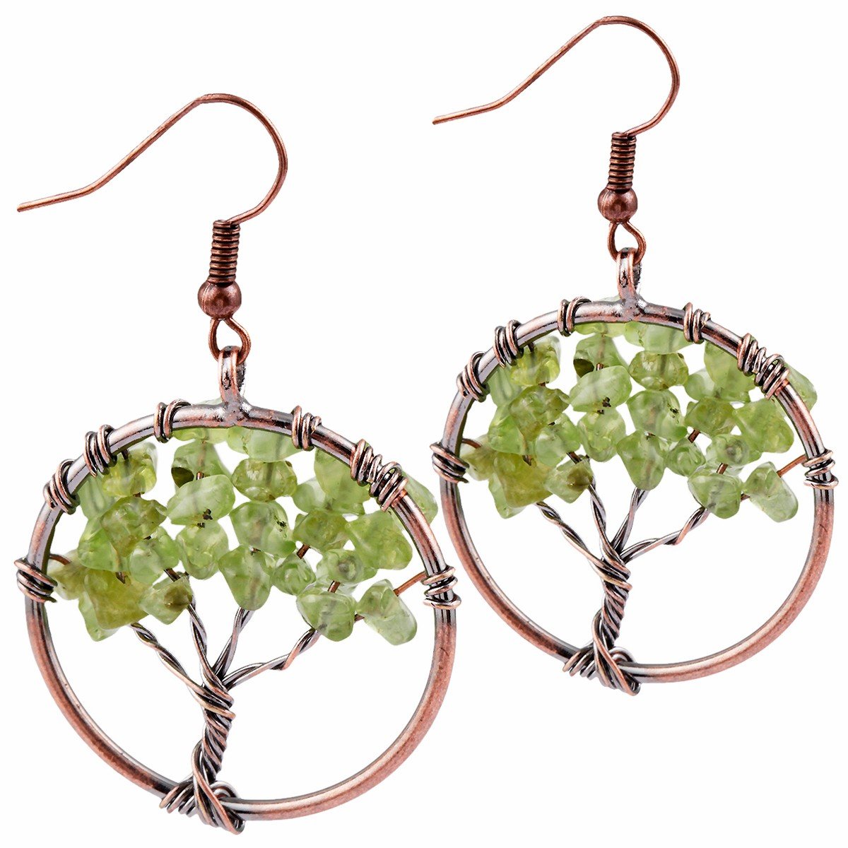 TUMBEELLUWA Handmade Copper Chakra Gemstone Tree Dangle Earrings for Women - Boho Spiritual Jewelry, Best Gift for Yoga, Meditation & Healing
