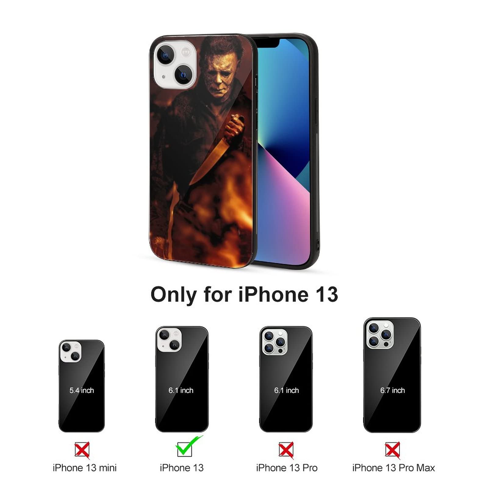 Premium Halloween Michael Myers Shatterproof Glass Case for iPhone 13 - Full Body Protection Phone Cover with Anti-Slip Grip | Perfect for Trick-or-Treating, Horror Movie Nights & Halloween Parties