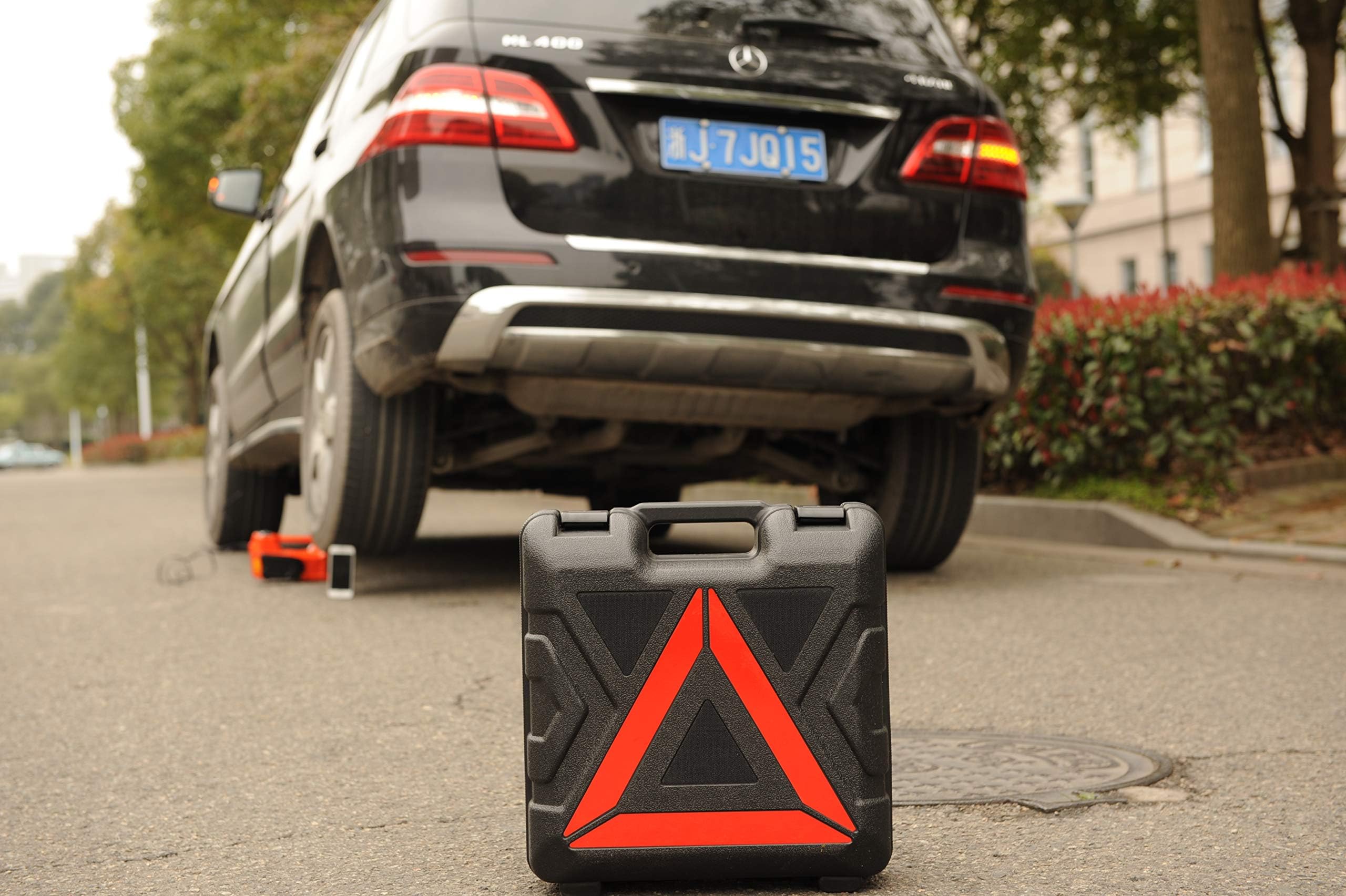 KUNFINE 3-in-1 Multifunctional Portable Car Tire Repair Kit with 5 Ton Electric Hydraulic Jack, Air Compressor & LED Light - Emergency Tire Change for SUV, Sedan, Van (Perfect for Roadside Assistance & Off-Road Adventures)
