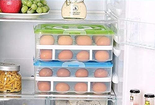 32 Grid Double Layer Plastic Egg Storage Container with Lid & Tray - Portable Refrigerator Organizer for Kitchen, Camping & Picnic (Pack of 1) | Fresh Egg Carrier for Home & Outdoor Use
