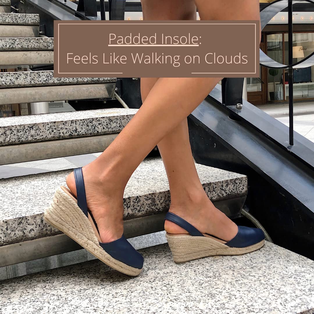 Women's Espadrille Wedge Sandals – Soft Leather Peep Toe Dressy & Casual Summer Slip-On Shoes | Perfect for Beach Vacations, Date Nights & Outdoor Weddings