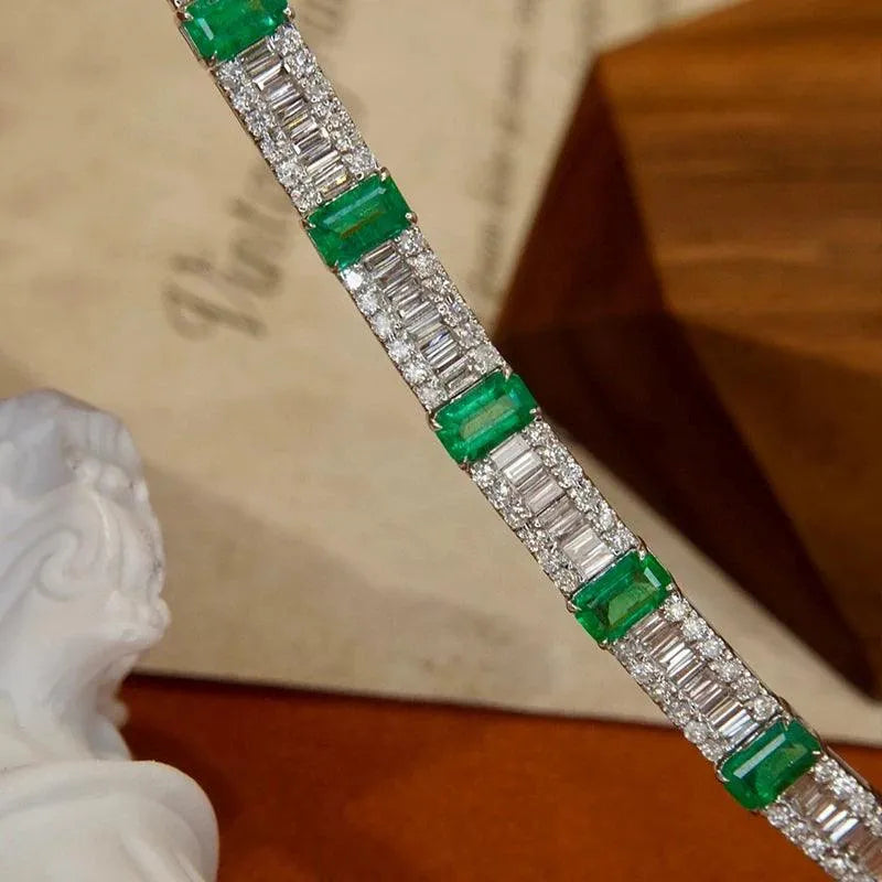 18K Gold Real Diamond & Natural Emerald Luxury Bracelet for Women - Elegant Gift for Birthday, Anniversary, Wedding & Banquet Occasions