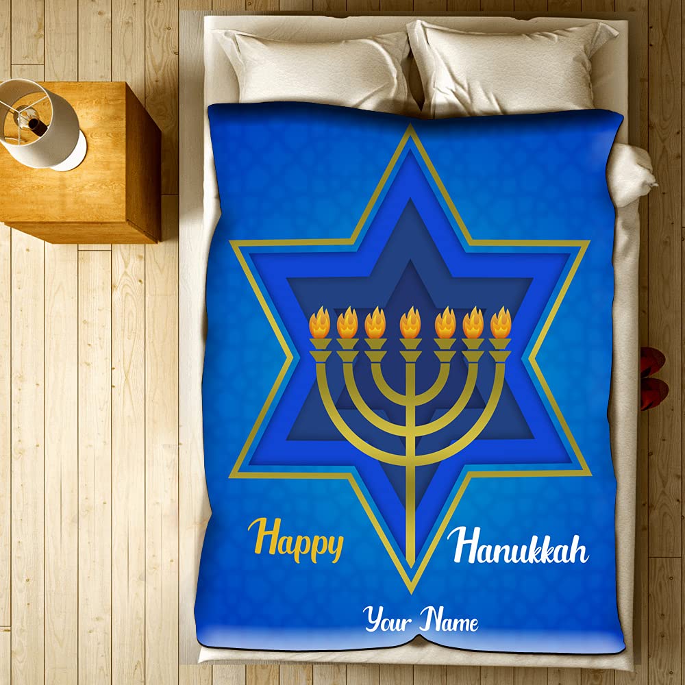 Personalized Hanukkah Fleece Blanket - Ultra Soft & Cozy 50x60 Inch Holiday Throw for Couch, Sofa, Bed - Perfect for Hanukkah Gifts, Winter Nights & Jewish Celebrations