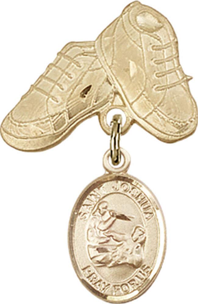Gold Filled Baby Badge with St. Joshua Charm & Baby Boots Pin - Handmade in USA | Perfect for Christening Gifts, Baby Showers & First Communion Keepsakes