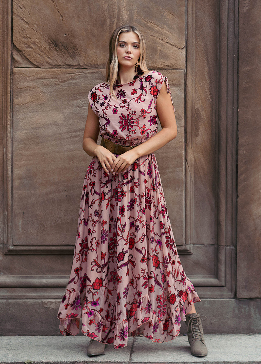 **Scarlet Flower Gia Dress - Elegant Floral Print Women's Dress for Parties, Weddings & Special Occasions**