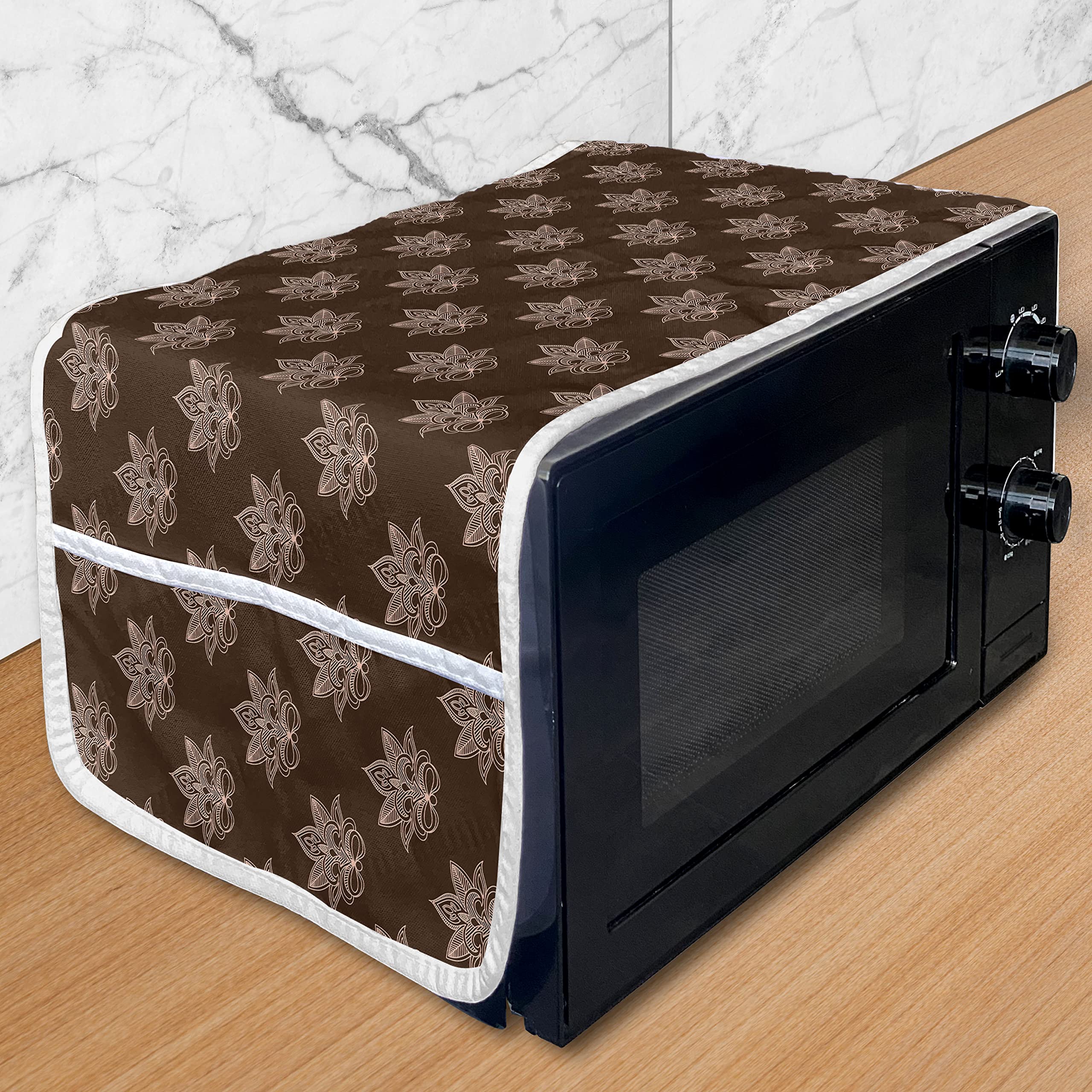 Ambesonne Chocolate Brown Microwave Cover - Waterproof Kitchen Organizer with Pockets, 36