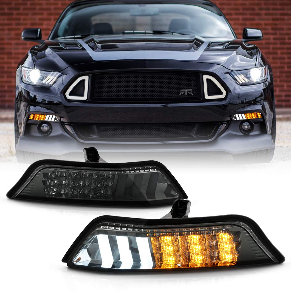 ACANII Smoked Lens LED Bumper Parking Lamps with Sequential Turn Signals for 2015-2017 Ford Mustang - Left & Right Pair - Upgrade Your Ride with Stylish Lighting for Night Driving & Car Shows