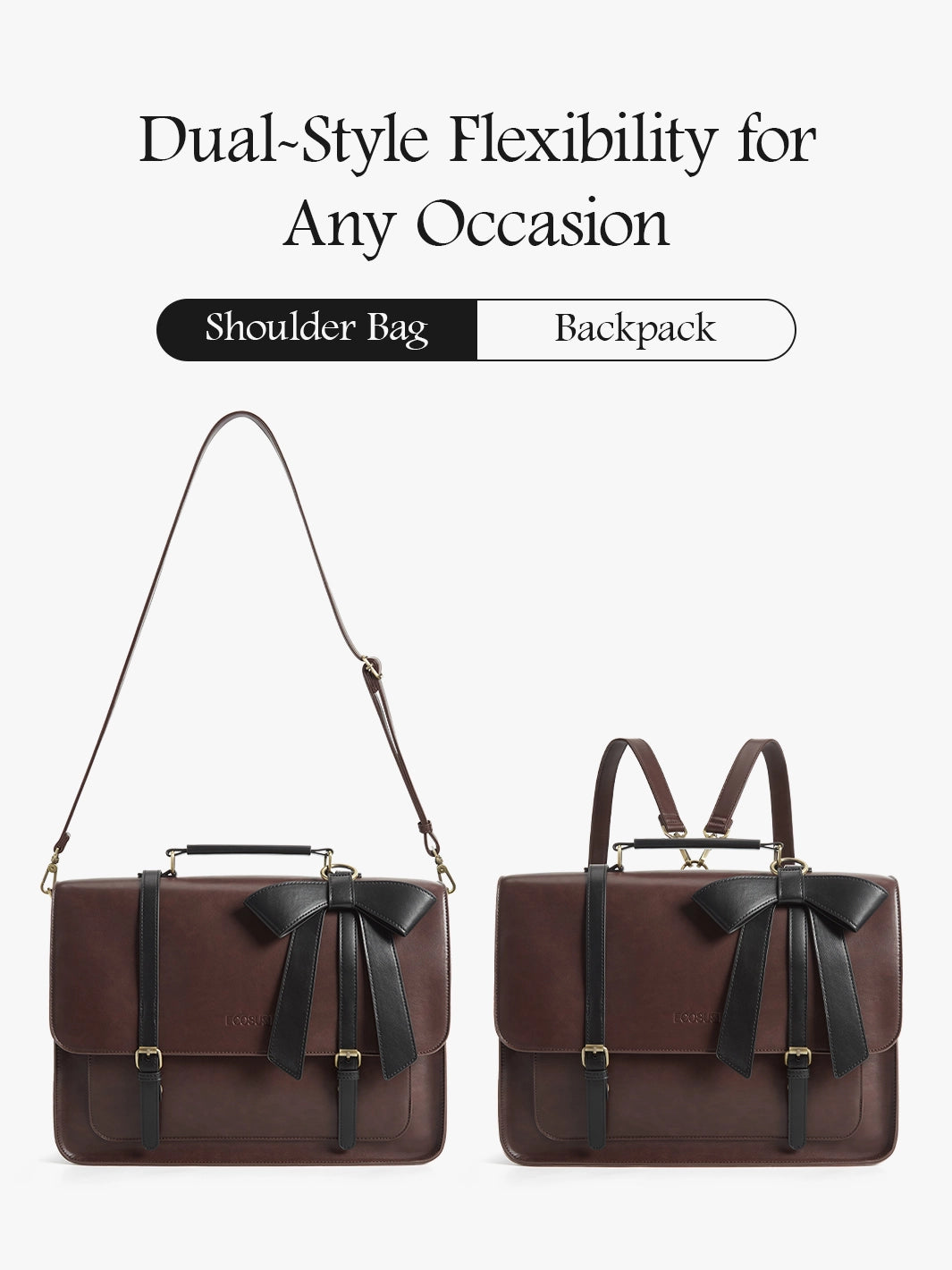 EcoSusi Classic Bow Briefcase - Elegant Cocoa Truffle Leather Handbag for Women | Perfect for Office, Business Meetings & Professional Work