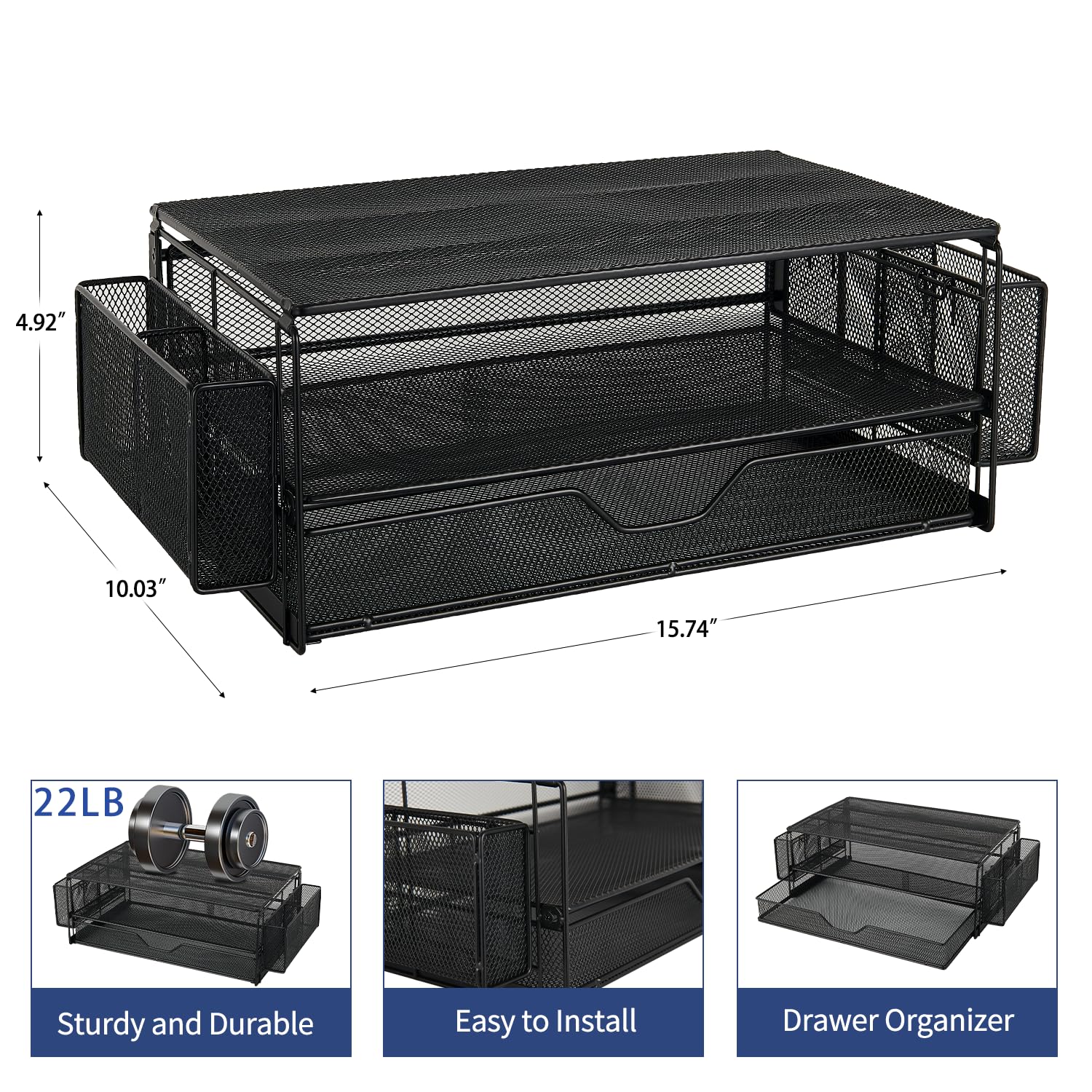 AUPSEN 2 Tier Metal Monitor Stand with Drawer & 2 Pen Holders - Adjustable Computer Monitor Riser, Desk Organizer for Laptop, PC, Printer - Perfect for Home Office, Gaming Setup & Workspace Accessories (Black)