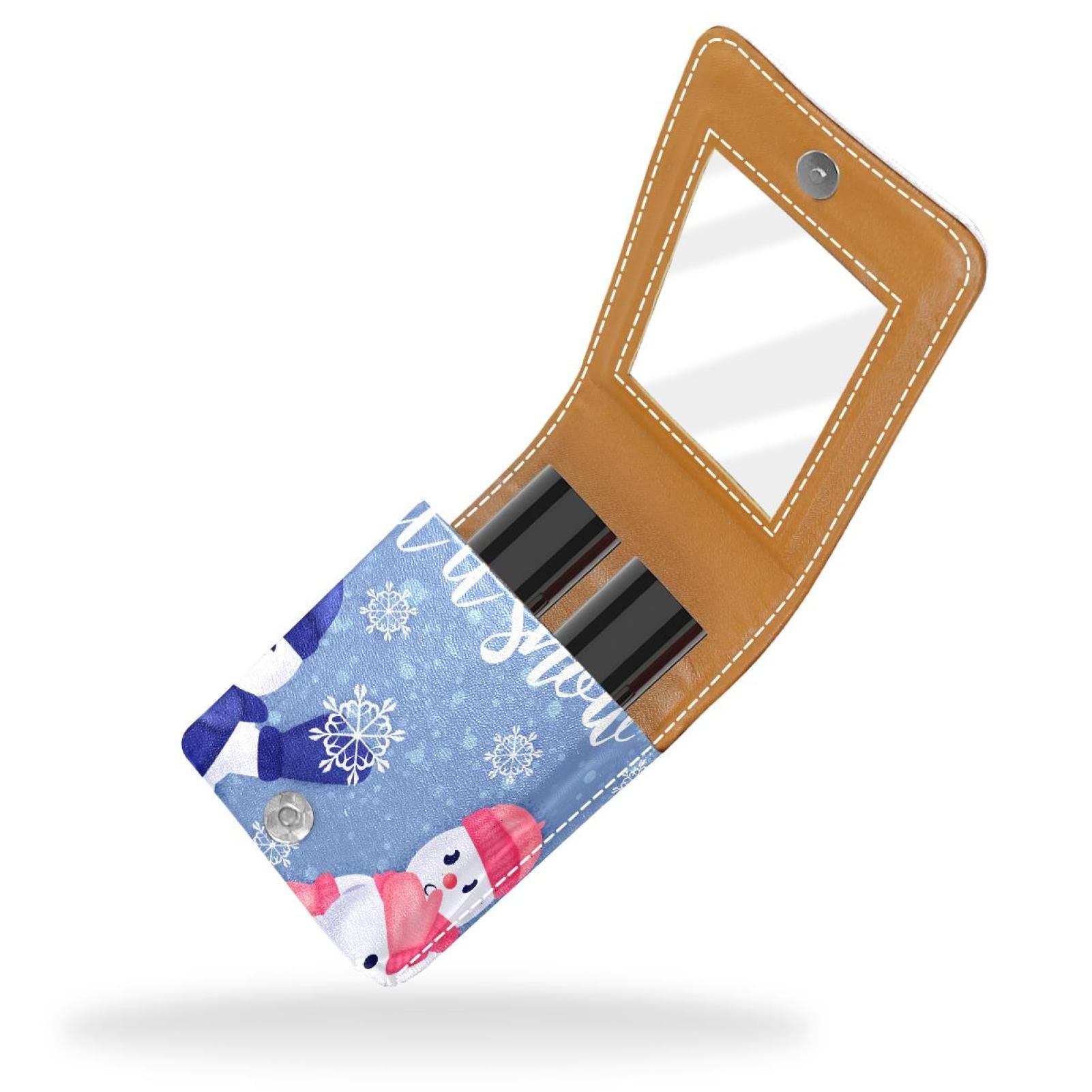 Personalized Lipstick Case - Portable Makeup Bag & Cosmetic Pouch Organizer - Cute Snowmen Christmas Design - Perfect for Travel, Gifts & Daily Makeup Storage