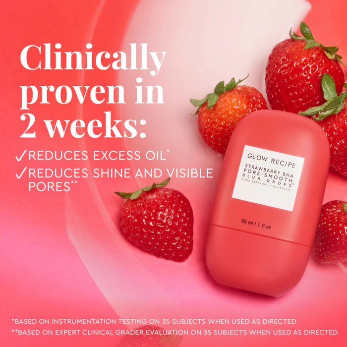 Glow Recipe Strawberry BHA Pore Smooth Blur Drops™ | Pore Minimizing & Skin Smoothing Serum for Oily & Combination Skin | Perfect for Daily Skincare Routine & Makeup Prep