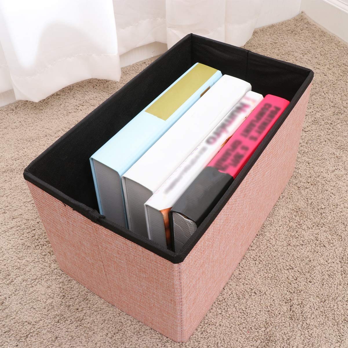 DOITOOL Linen Storage Ottoman Cube - Foldable Foot Rest Stool with Removable Lid, Multifunctional Toy Storage Box for Kids, Living Room, Bedroom & Nursery Organization