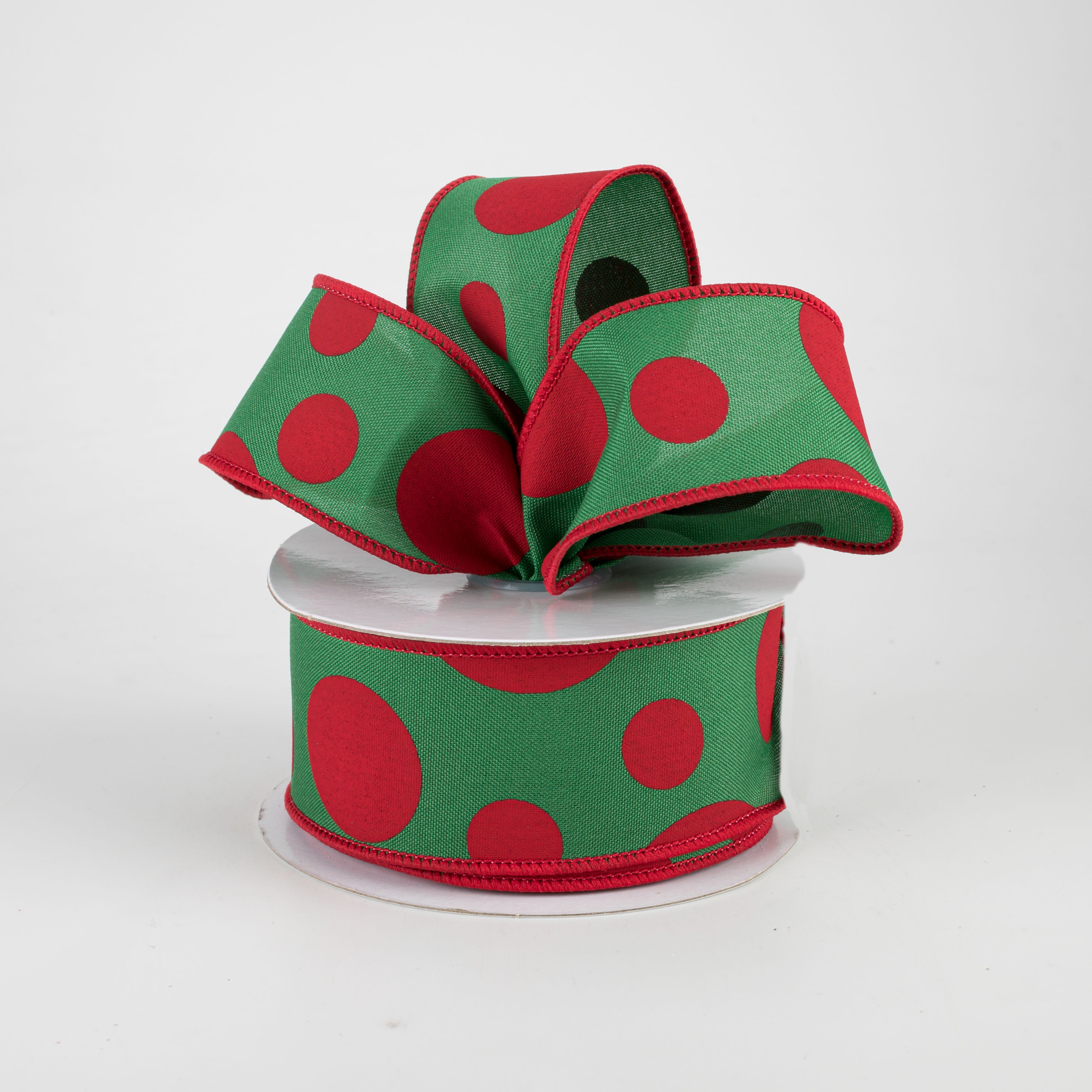 1.5 Inch Giant Three Size Polka Dot Ribbon - Emerald Green & Red Ribbon (10 Yards) for Gift Wrapping, DIY Crafts, Party Decorations, and Hair Bows