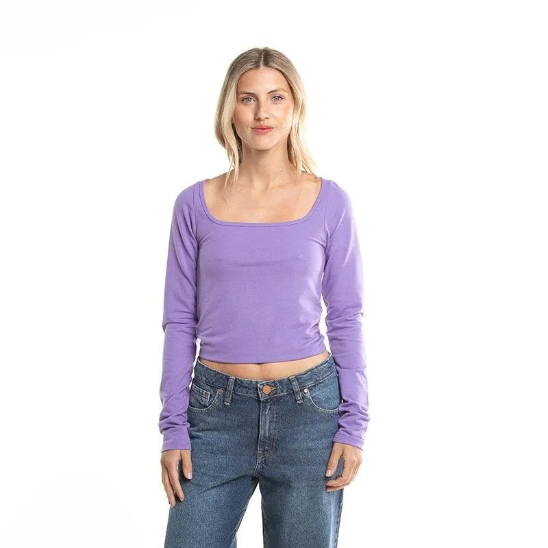 Rusty Rebel Women's Skinny Fit Purple T-Shirt - Casual Wear, Street Style & Everyday Comfort
