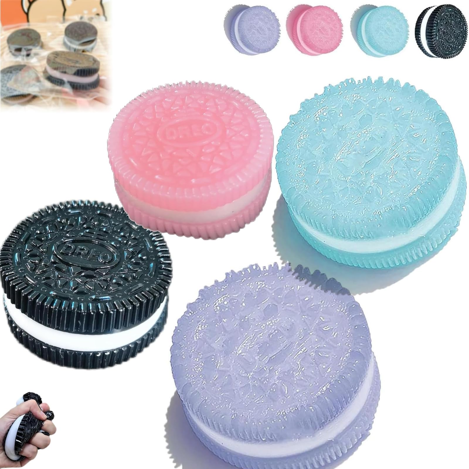 Pink Cookie Squishy Stress Relief Toy - Ultra Soft Pinching Sandwich Simulation Decompression Fidget Toy for Anxiety & Stress Relief - 4PCS Set - Perfect for Office, School & Home Relaxation