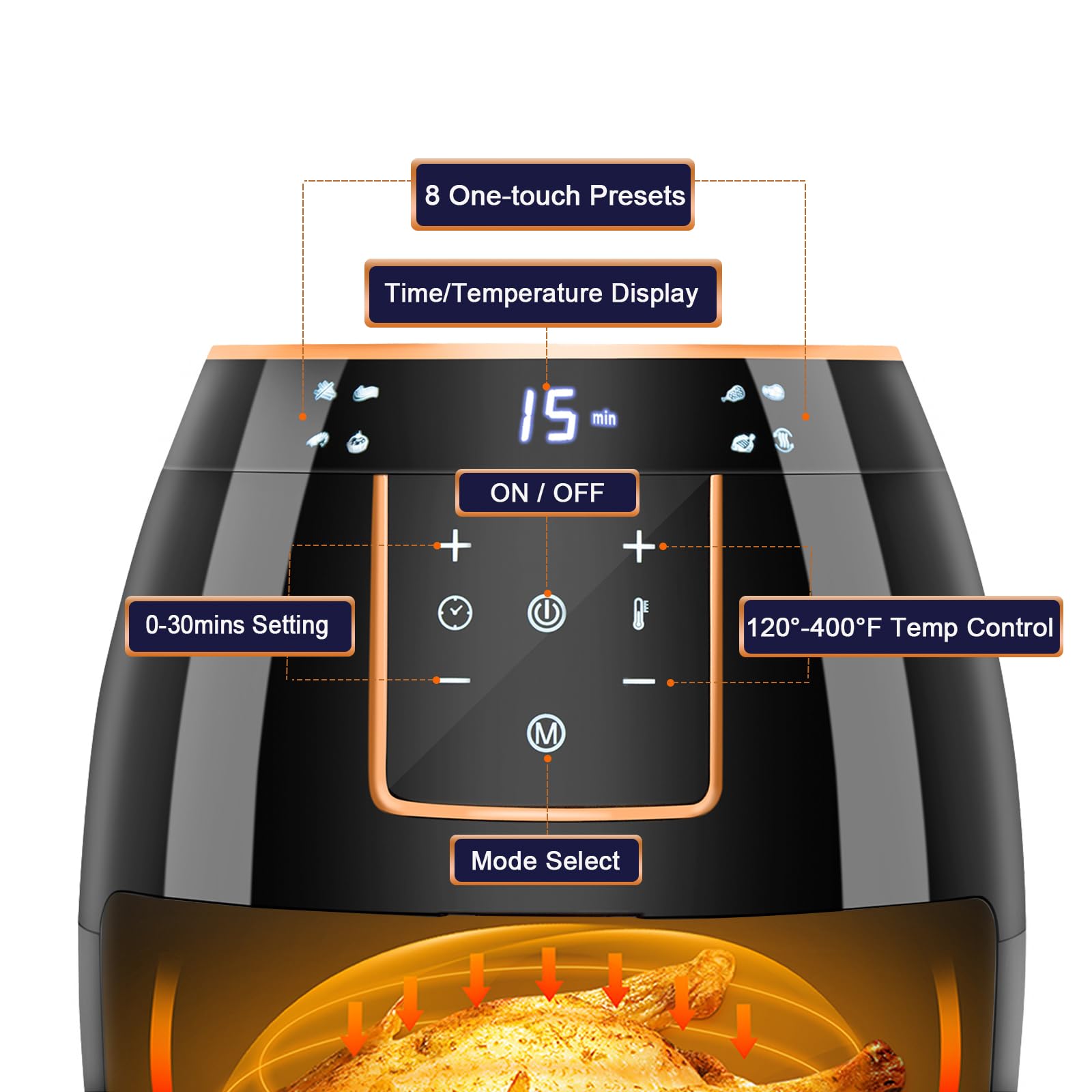 5.8QT Digital Air Fryer with Touch Screen - 1300W Non-Stick Basket, Adjustable Temp Control, Timer & Auto Shut-Off - Includes Free Recipe Book - Perfect for Healthy Frying, Roasting & Baking (Black)