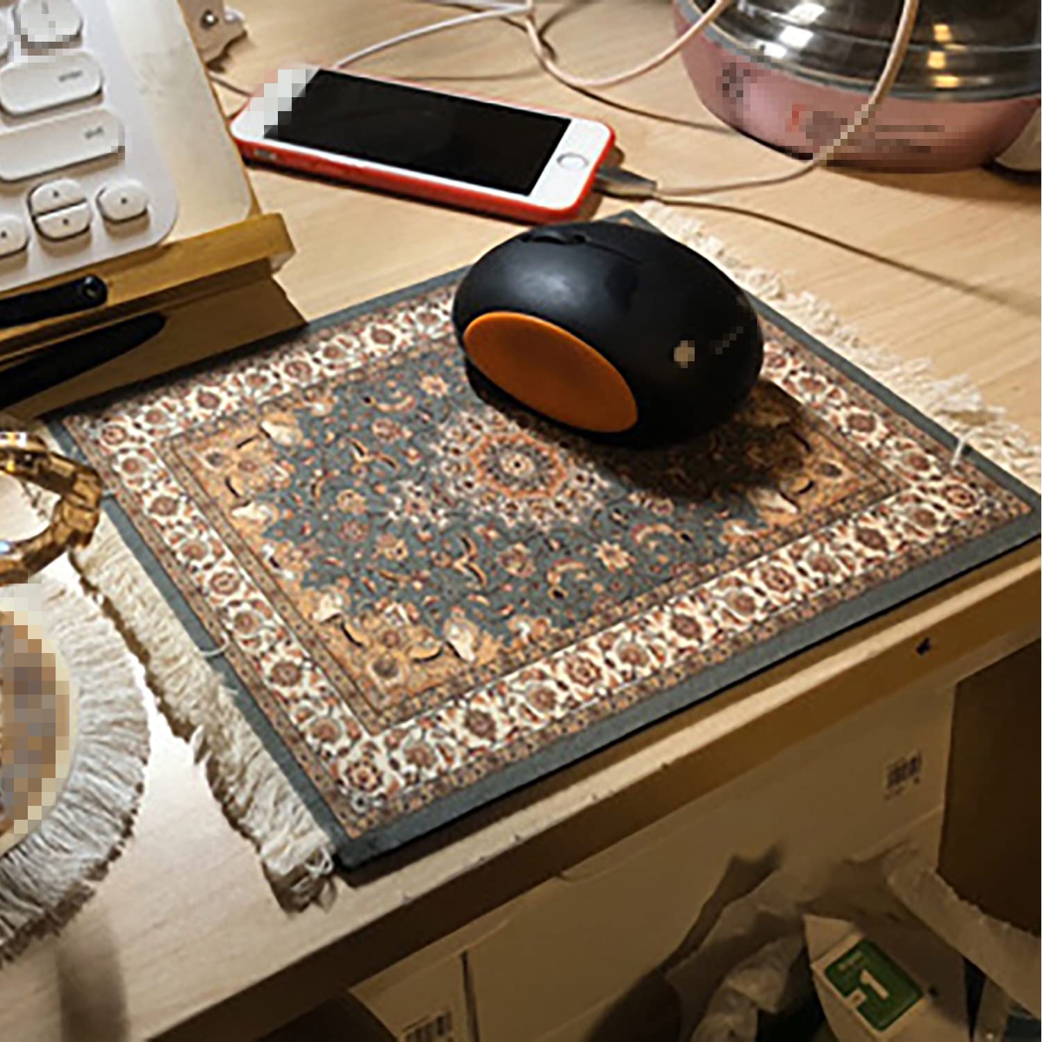 QHL Non-Slip Rubber Base Mouse Pad & Cup Holder Set - Waterproof Computer Desk Mat for Office, Gaming, Home & Secretariat Use - Printed Large Mousepad with Ergonomic Design (Black/Colorful Patterns)