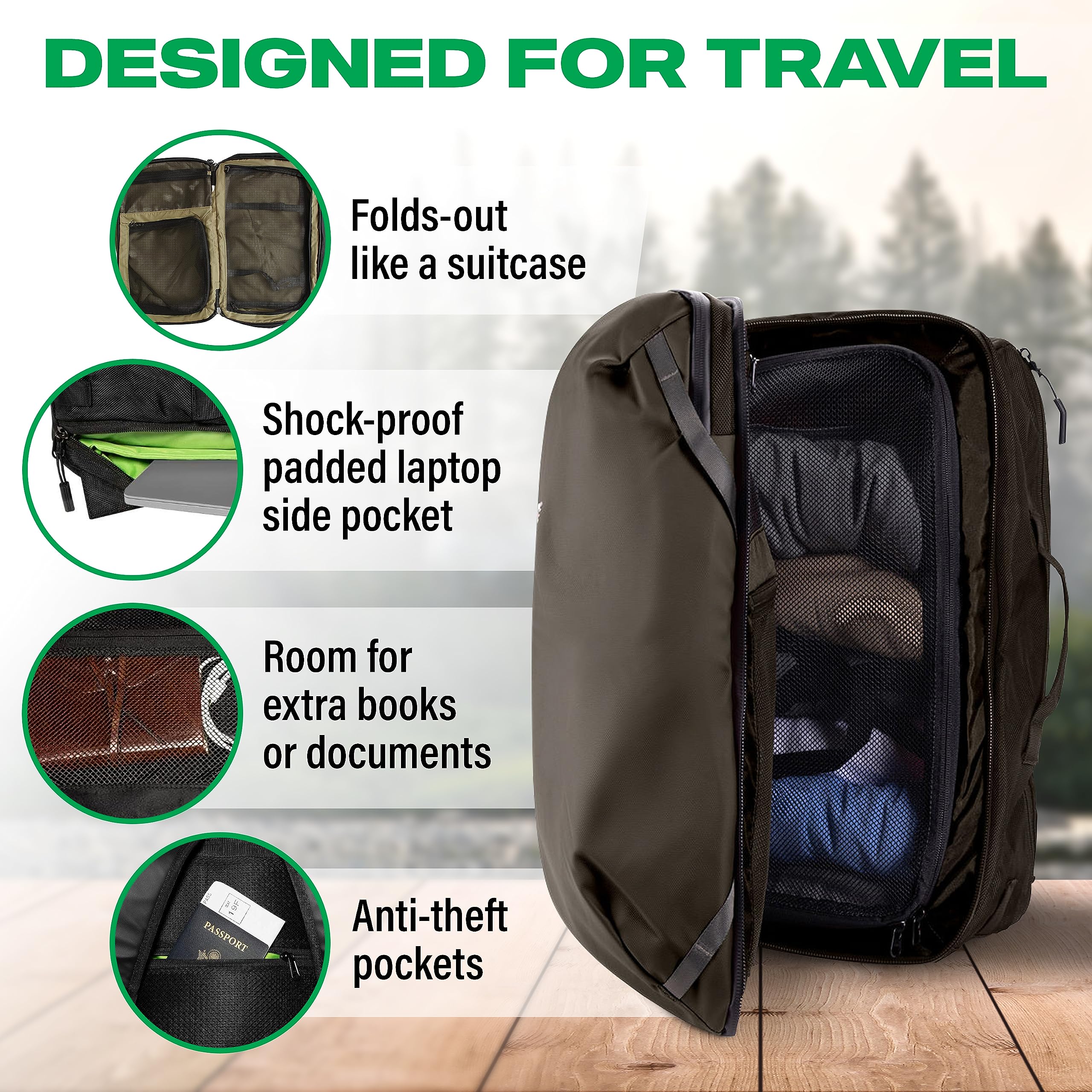 **COR Surf Travel Backpack - 38L Flight Approved Carry-On Laptop Backpack for Men & Women with Secret Passport Pockets | Water-Resistant Large Daypack, Business Weekender & Island Hopper Luggage (Black) - Perfect for Air Travel, Commuting & Outdoor Adventures**
