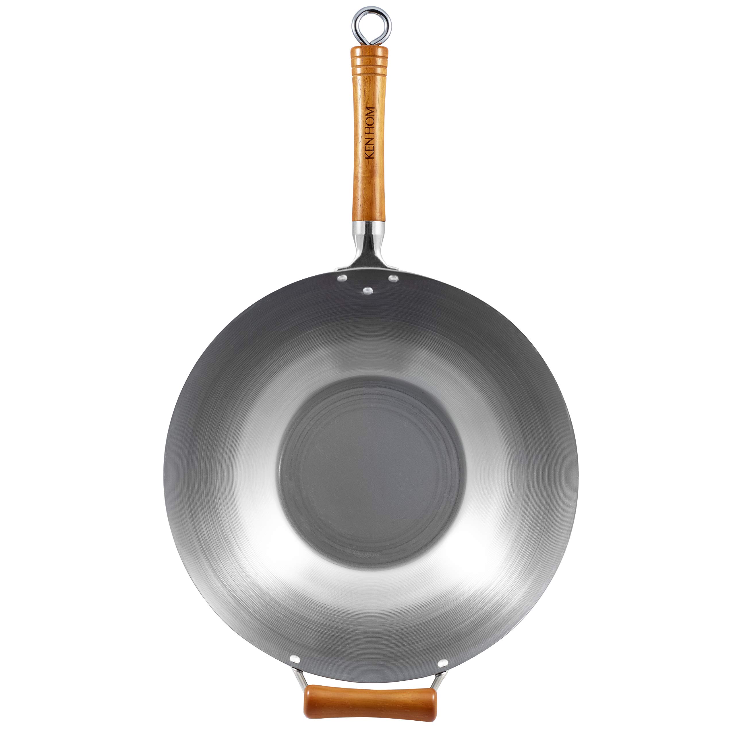 Ken Hom KH436003 Traditional Carbon Steel Wok Pan - 36cm Induction Compatible, Metal Utensil Safe, Hand Wash Only - Perfect for Stir-Frying, Searing & Asian Cooking