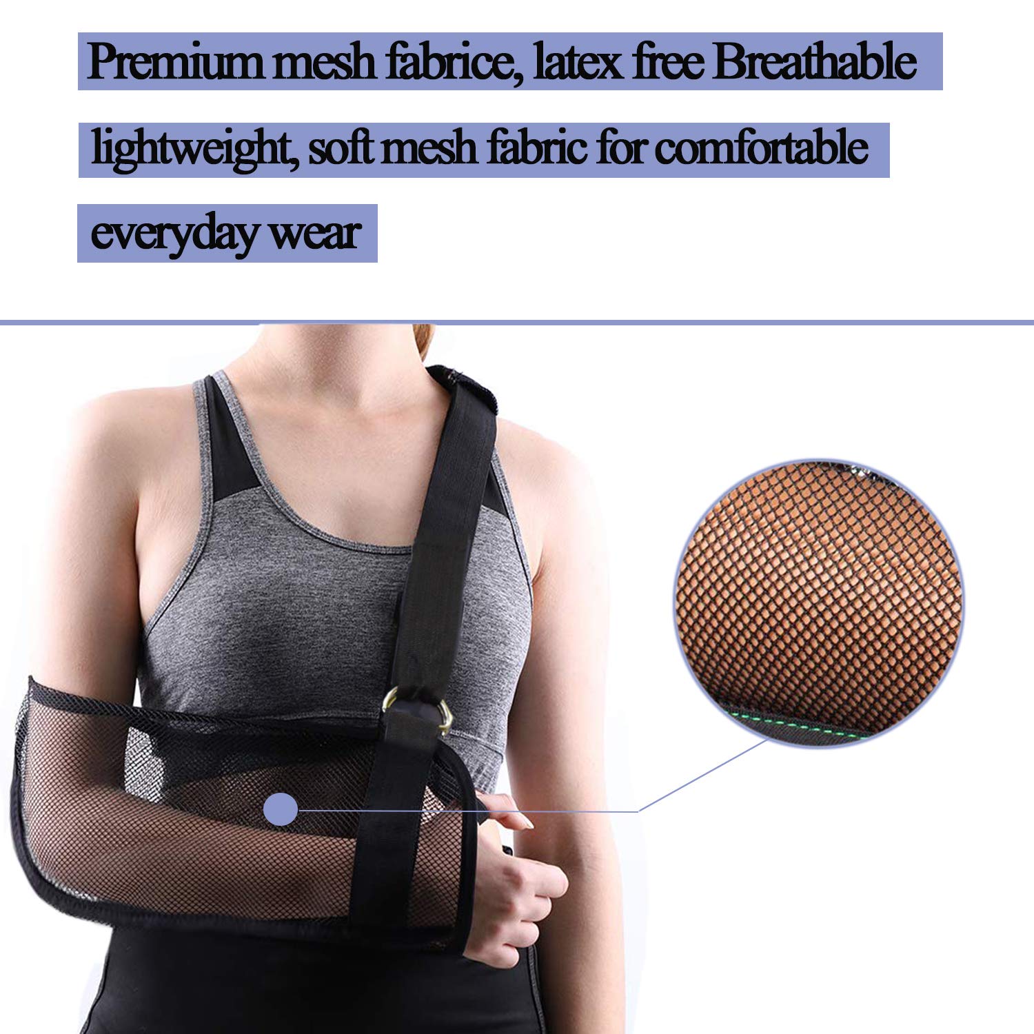 Adjustable Breathable Mesh Arm Sling for Shower - Right/Left Shoulder Support for Torn Rotator Cuff, Elbow & Wrist Injuries - Waterproof Forearm Sling for Men & Women (Black) - Ideal for Post-Surgery Recovery & Daily Hygiene