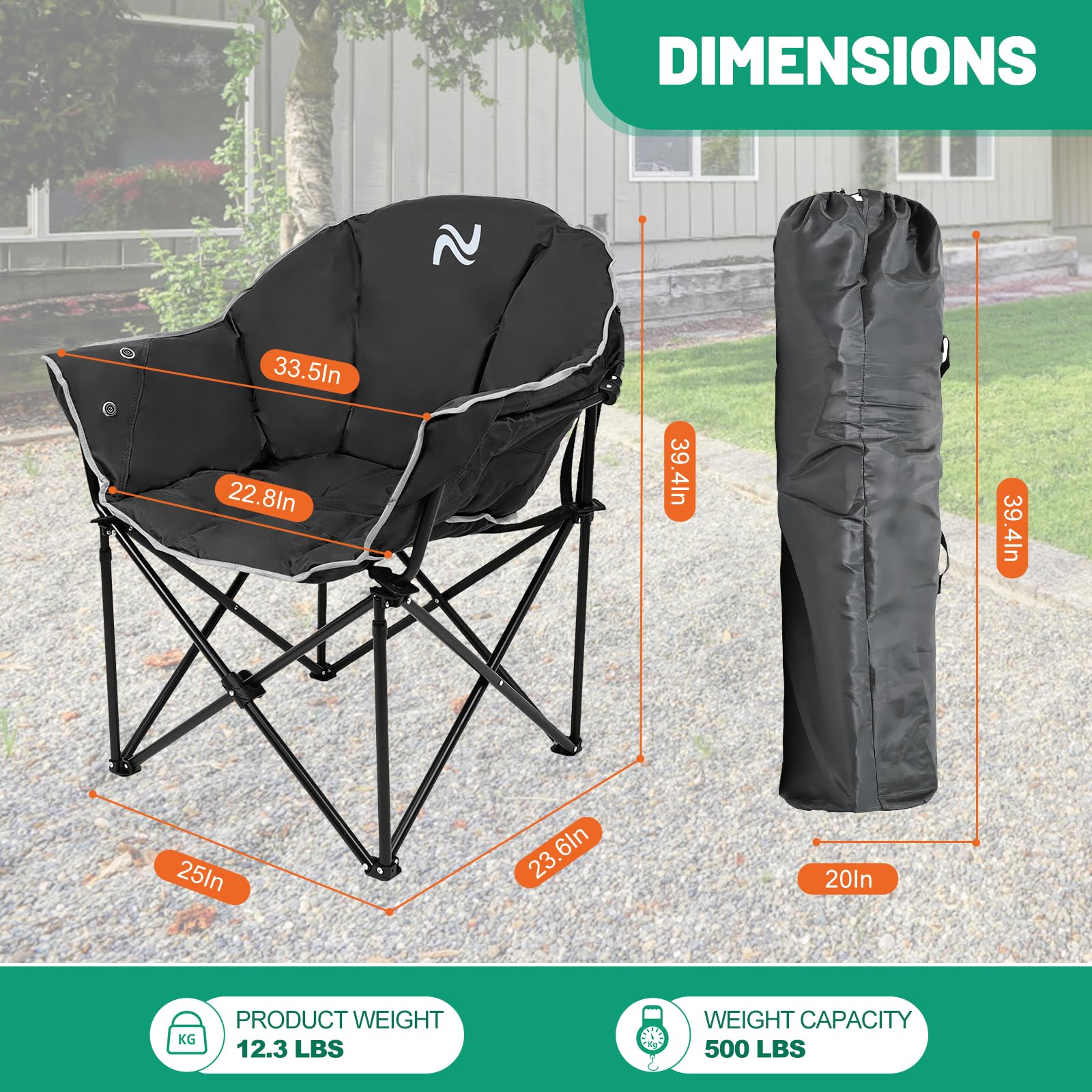 LILYPELLE Oversized Heated Camping Chair with Padded Cushion - Adjustable Back & Seat Warmers for Outdoor Sports, Hiking, Picnics & Patio Lounging | Portable Folding Chair for Camping, Beach, Backyard & Tailgating