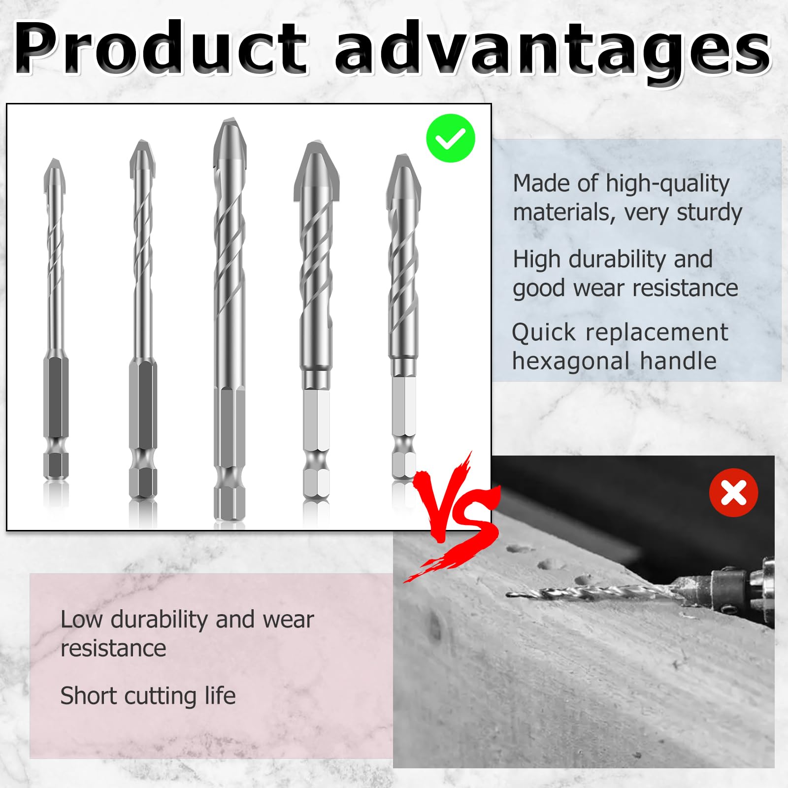 5-Piece Oblique Head Eccentric Drill Bit Set - 6/8/10/12mm Crooked Tip Metal Drill Bits for Tile, Ceramic, Glass & Concrete - Durable Ceramic Concrete Drill Bits for Professional & DIY Projects (Perfect for Bathroom Renovations, Kitchen Backsplash Installations & Masonry Work)