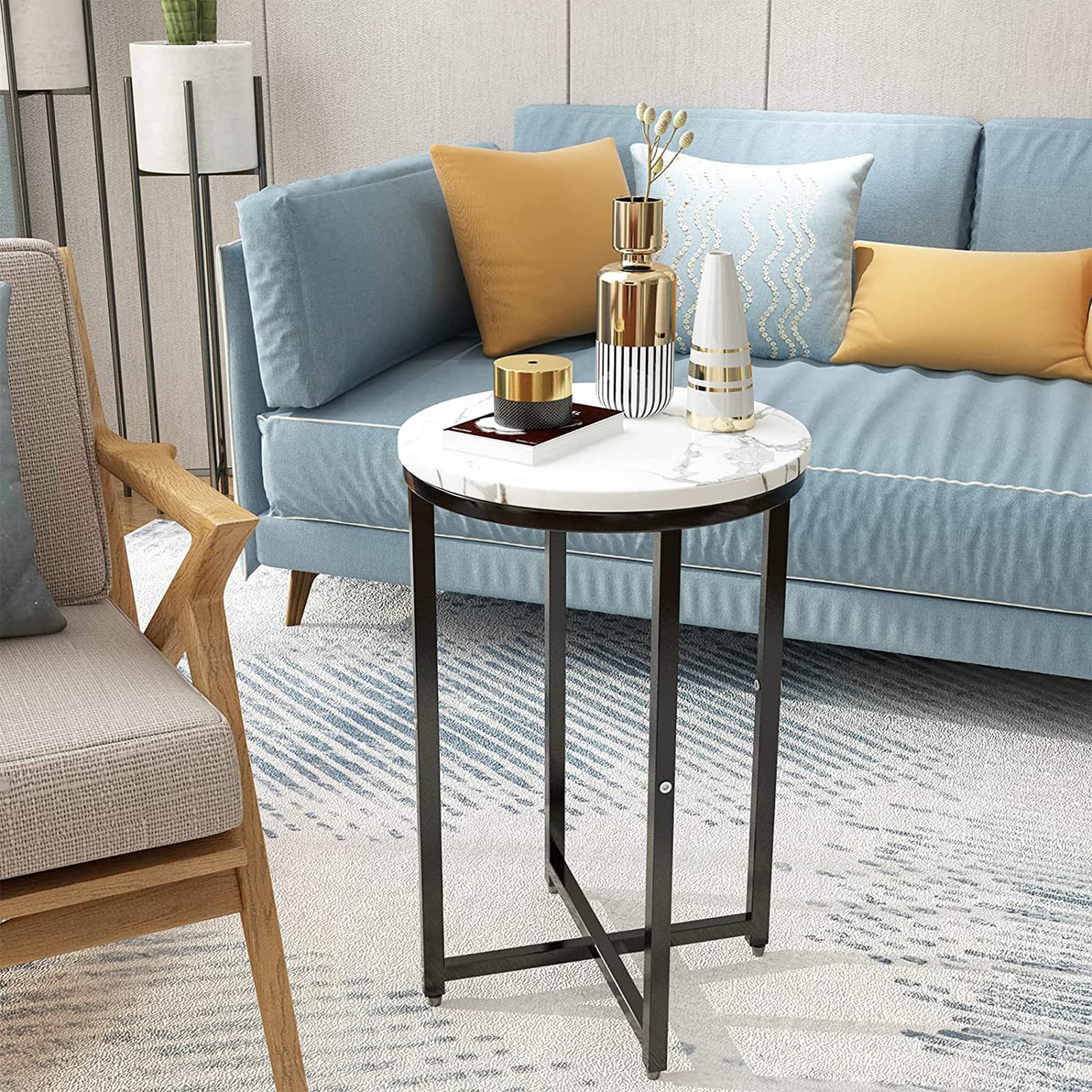Modern End Table Set of 2 - Faux Marble Top Side Tables with Sturdy Metal Frame - Small Coffee & Snack Tables for Living Room, Bedroom, Balcony - Perfect Accent Tables for Small Spaces & Home Decor