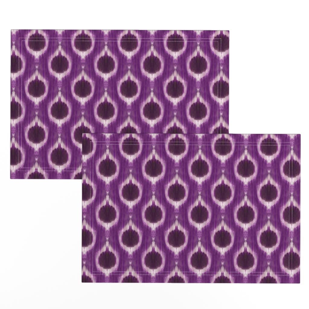 Premium Linen Cotton Canvas Placemats Set of 2 - Purple Ikat Ogee Modern Quatrefoil Ethnic Print Table Mats for Dining Room, Kitchen, and Party Decor | Spoonflower