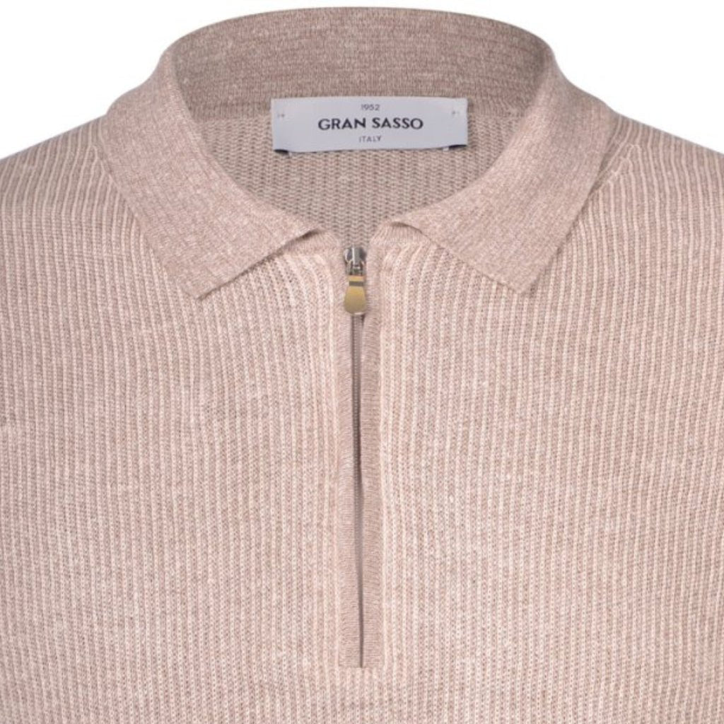 GRAN SASSO Men's 2-Tone Cotton Linen Stripe Polo Shirt - Beige | Breathable Summer Casual Wear for Outdoor Activities & Office