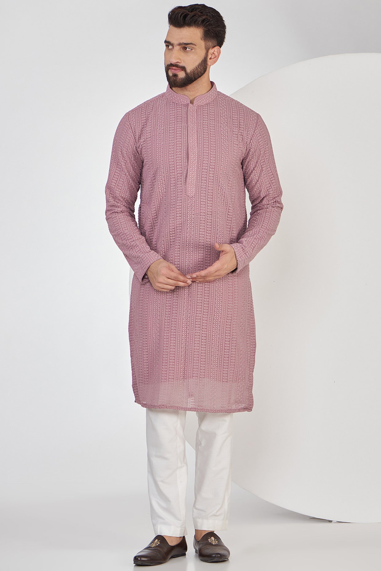 Elegant Mauve Chikankari Kurta for Women - Traditional Indian Embroidered Tunic Top - Perfect for Festivals, Weddings & Casual Wear
