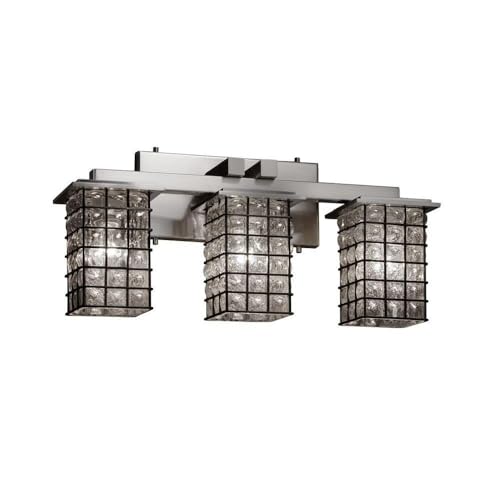 Justice Design Group 3-Light Bathroom Vanity Light - Brushed Nickel Finish with Clear Wire Grid & Blown Glass Shade | Modern Bath Bar Lighting for Bathroom, Powder Room & Dressing Area