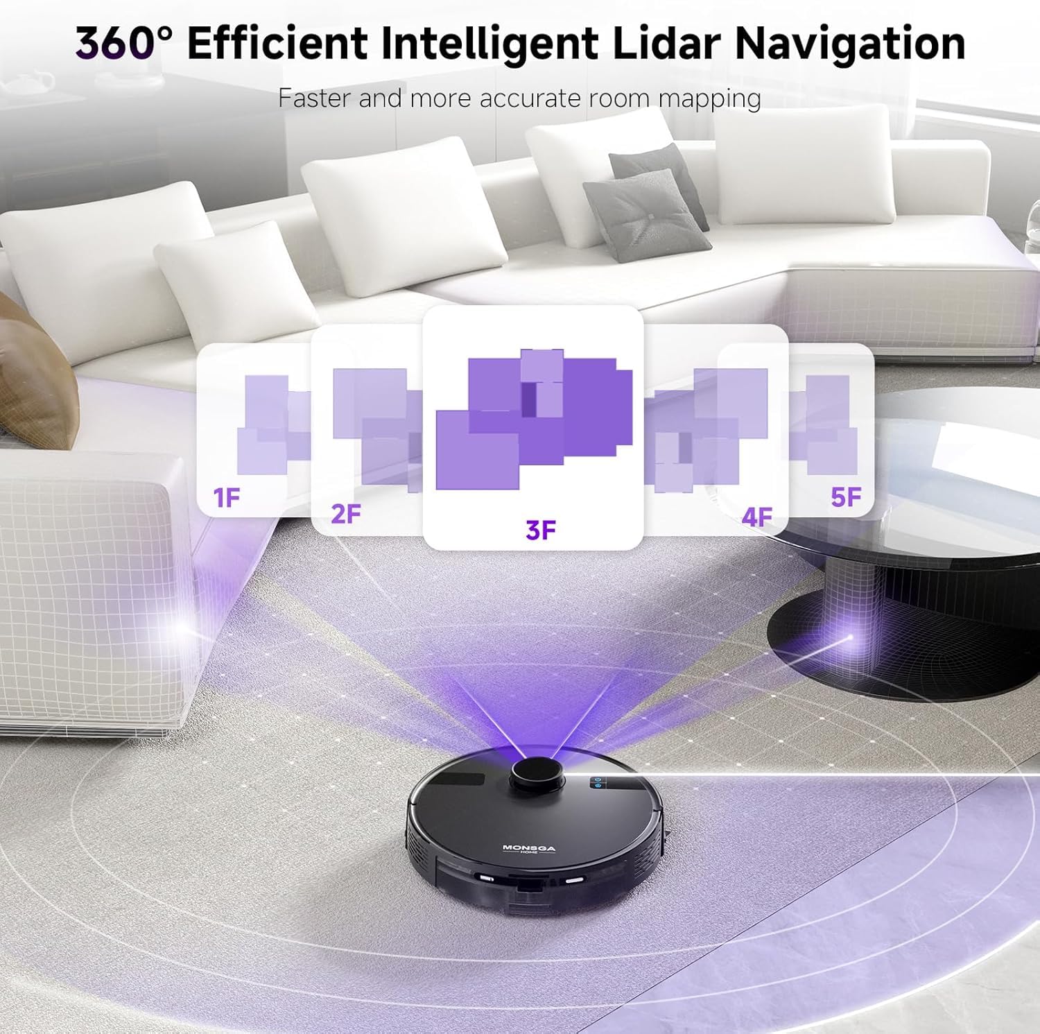 MONSGA Robot Vacuum Mop Combo 5000Pa with Self-Emptying - for Hard Floors & Carpets
