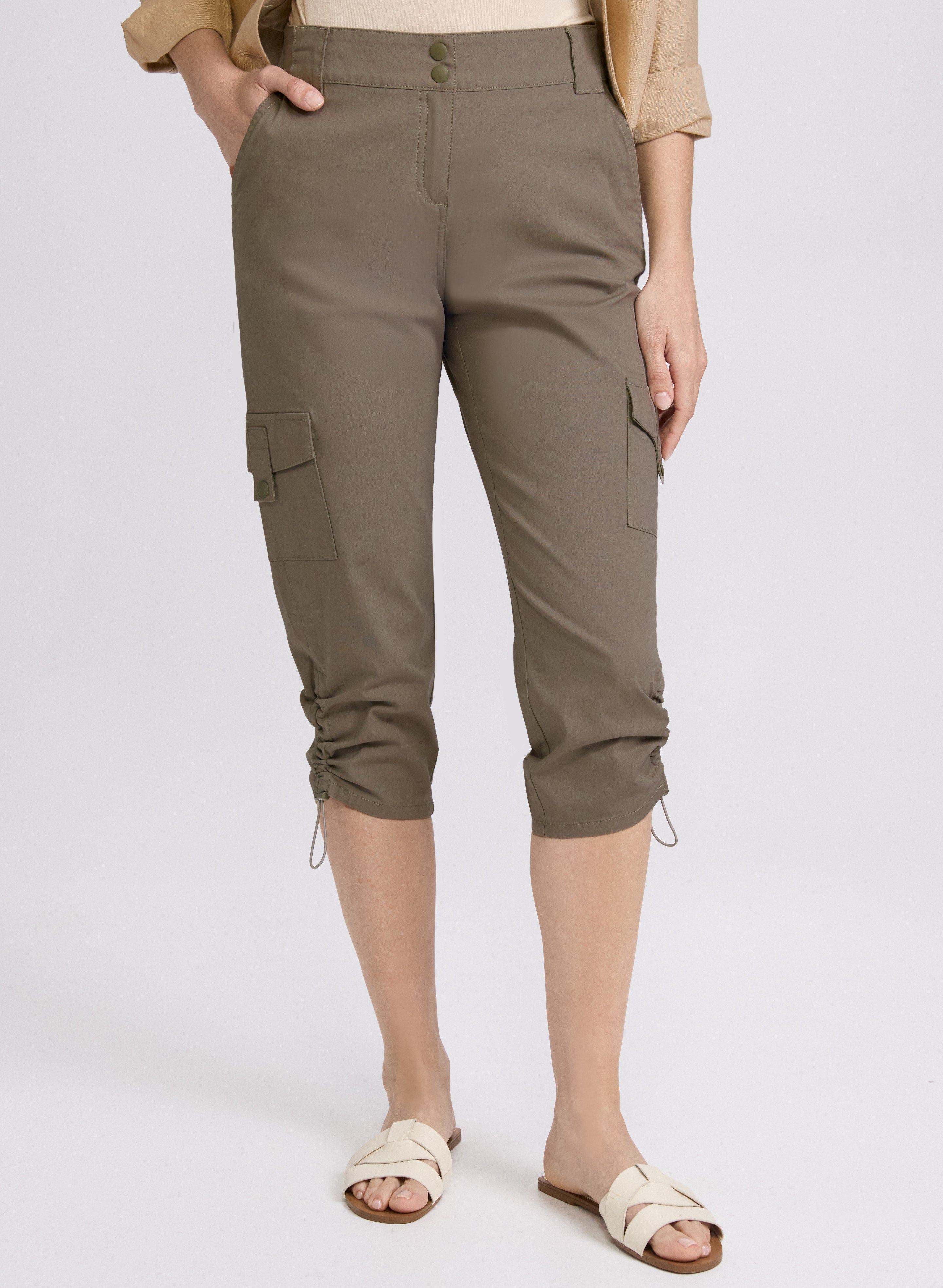 Cropped Drawstring Hem Cargo Pants for Women - High Waist Casual Joggers with Pockets | Perfect for Hiking, Travel & Streetwear Fashion