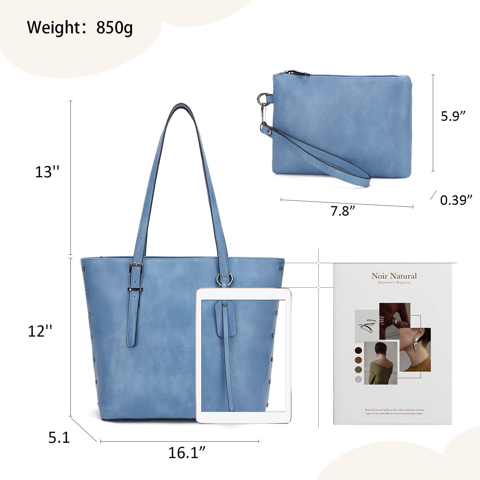 KL928 Women's PU Leather Tote Bag - Large Shoulder Bag & Top Handle Satchel Purse 2-Piece Set for Work, Travel & Everyday Use